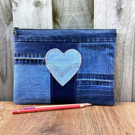Upcycled Denim Pencil Case – Denim Heart