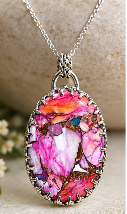 Spiny Oyster Turquoise Sterling Silver Pendant Necklace | Handmade Recycled Silver Jewellery
