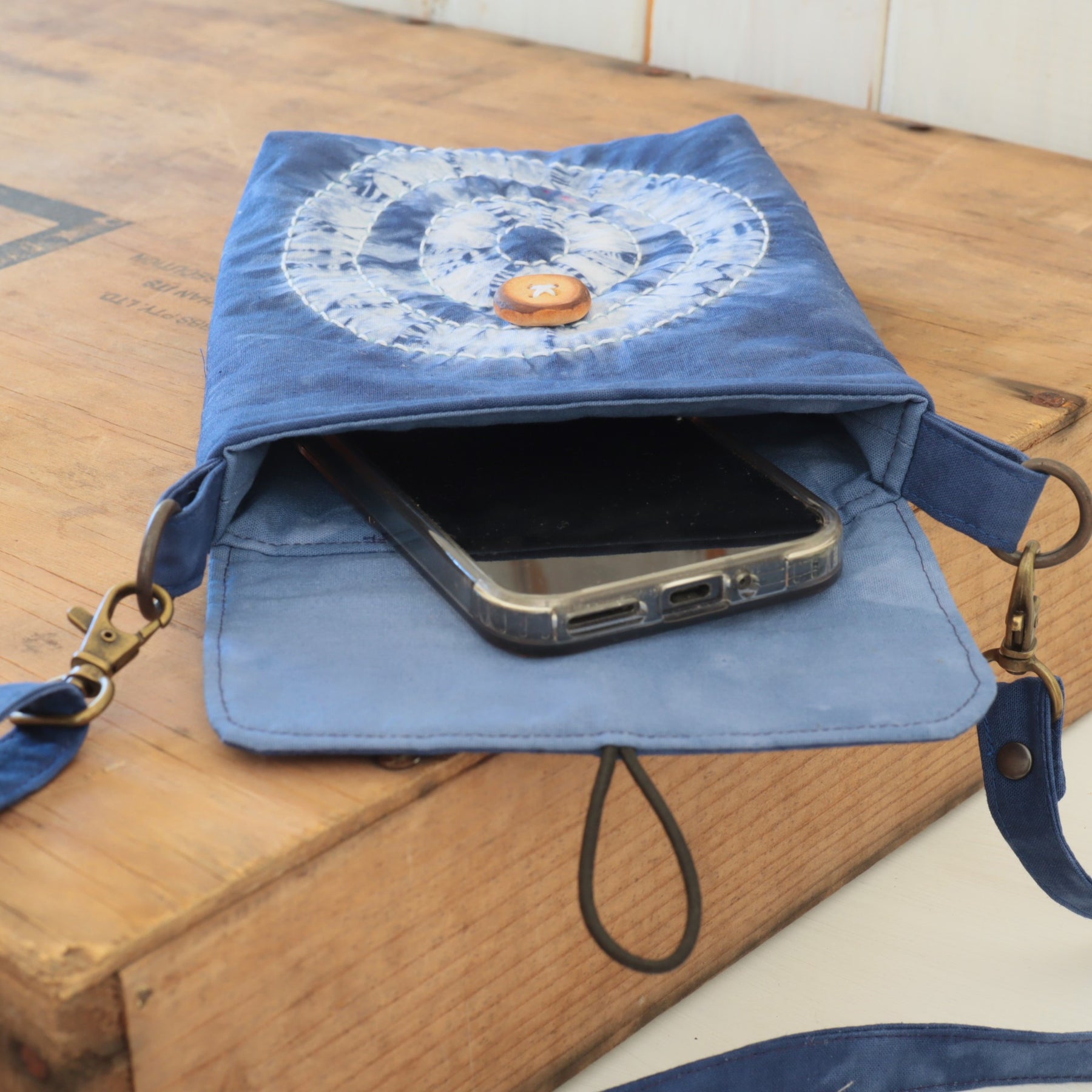 Tie Dyed Small Messenger/Cross Body Bag, Indigo