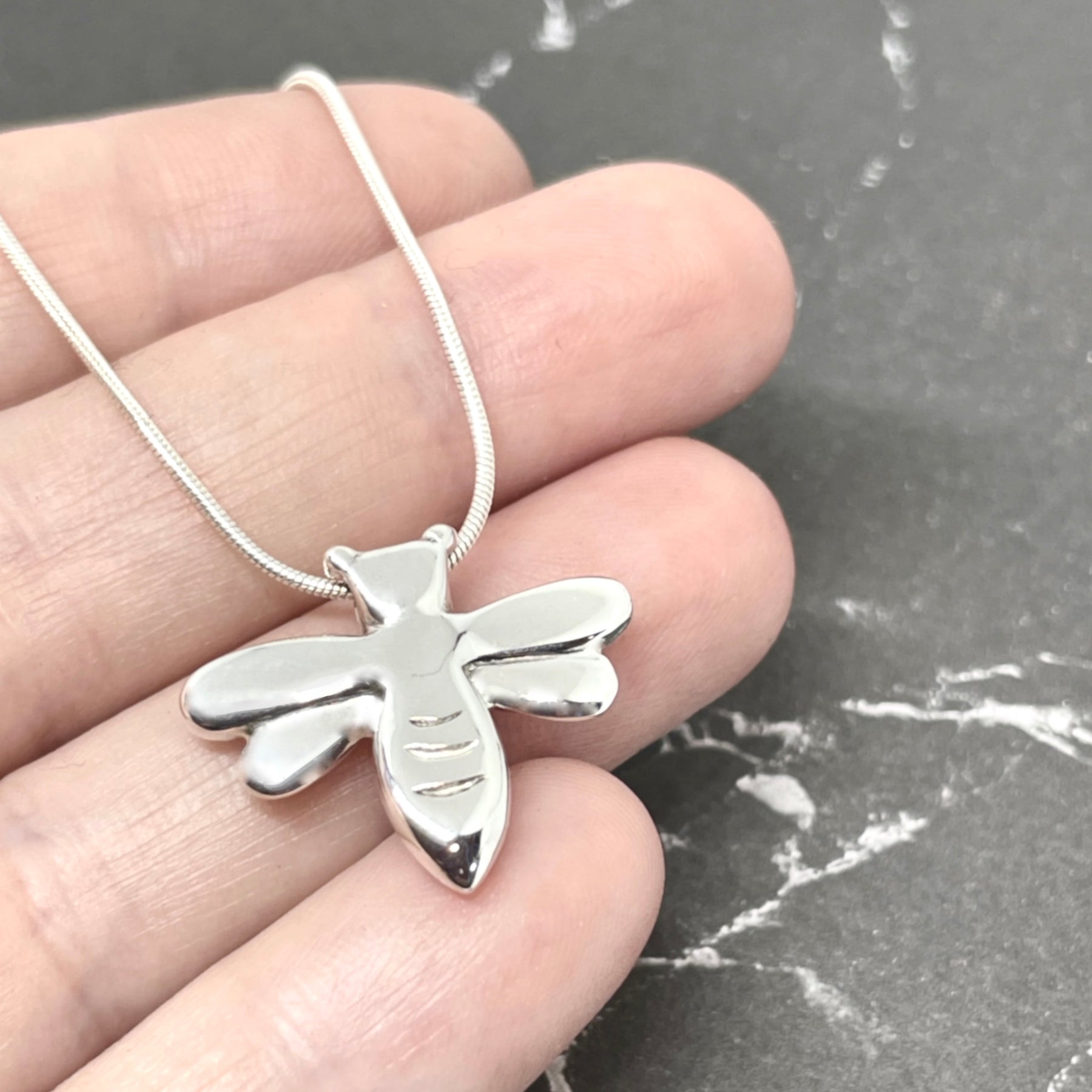 Honeybee - Handmade Sterling Silver Bee Pendant with Snake Chain