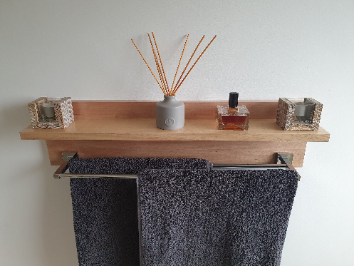Tasmanian Oak Bathroom 70cm Shelf with Dual Chrome Towel Rail