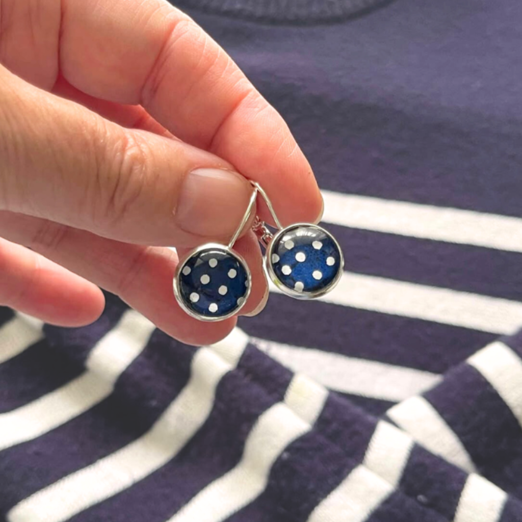 Navy Polka Dot Classic Earrings • Playful and Fun • Timeless Retro
