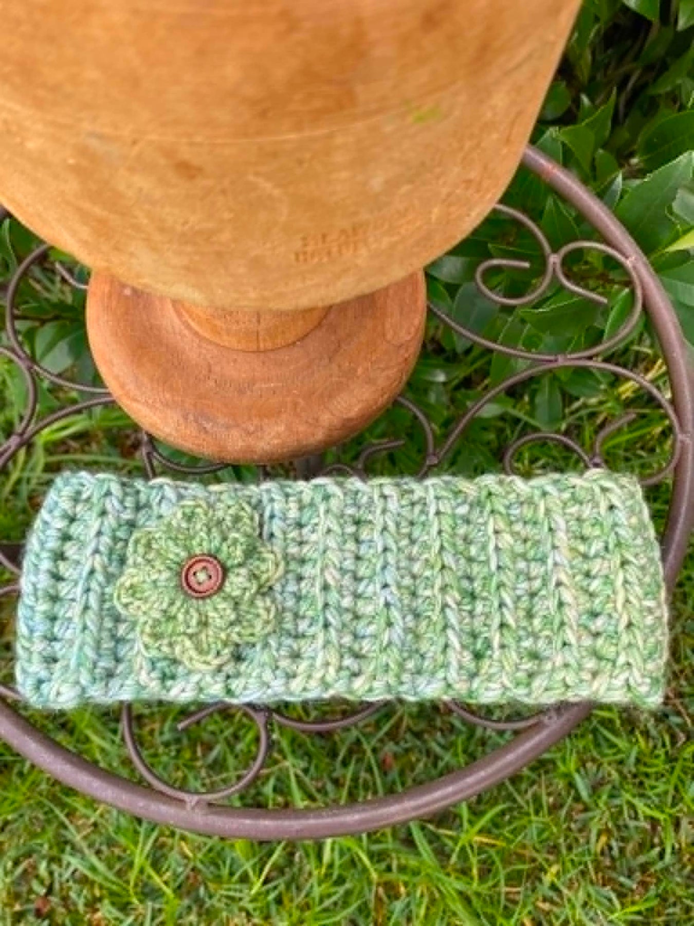 Crochet Headband with cute flower and button embellishment