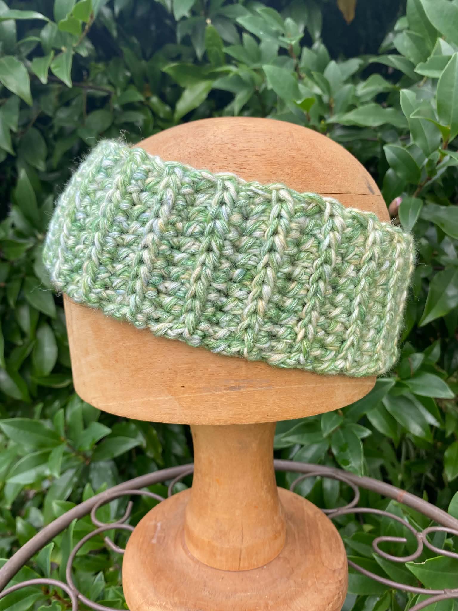Crochet Headband with cute flower and button embellishment