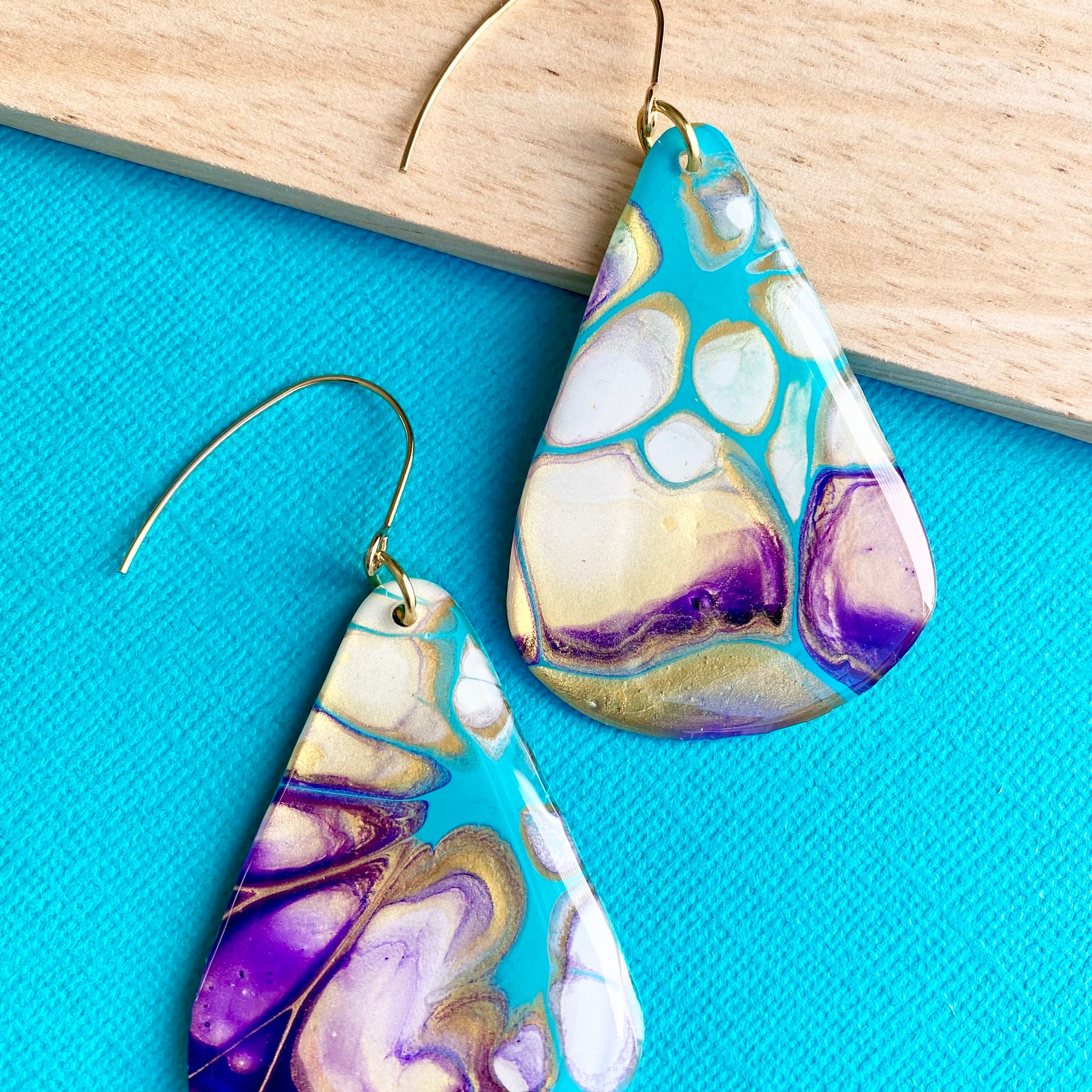 Stunning Turquoise and Gold Abstract Art Earrings