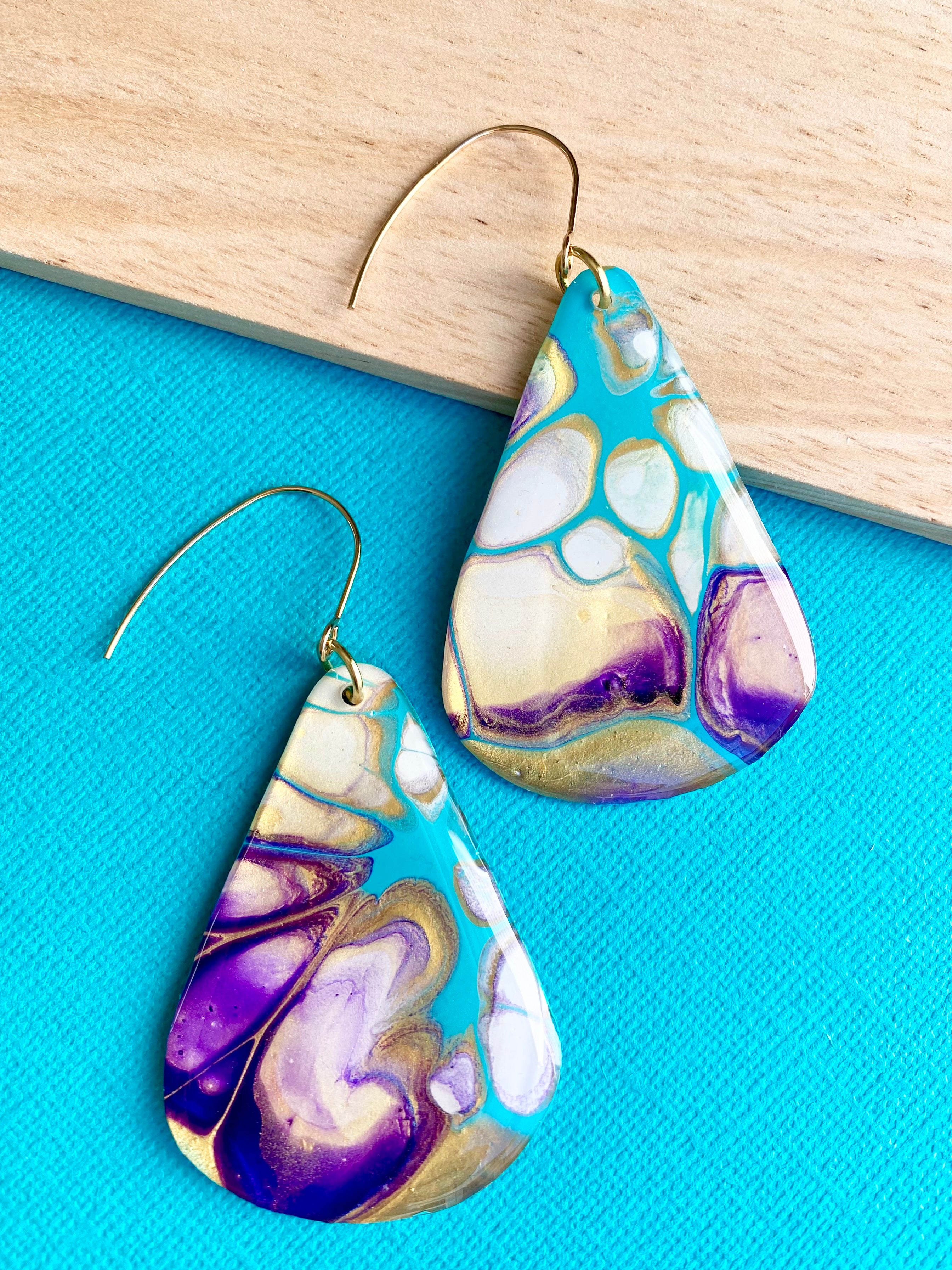 Stunning Turquoise and Gold Abstract Art Earrings