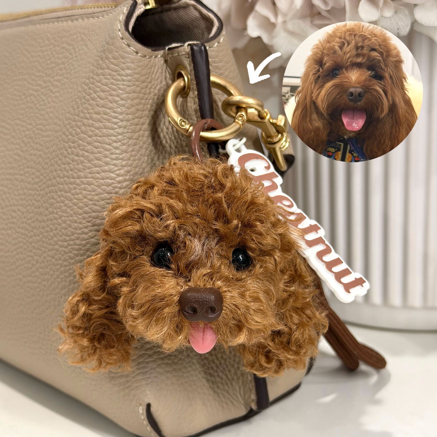 Custom Pet Head Bag Charm from Photo, Handmade Dog/Rabbit/Cat Plush Keychain, Soft & Fluffy Pet Portrait, Personalised Gift for Pet Lovers, Memorial Gift