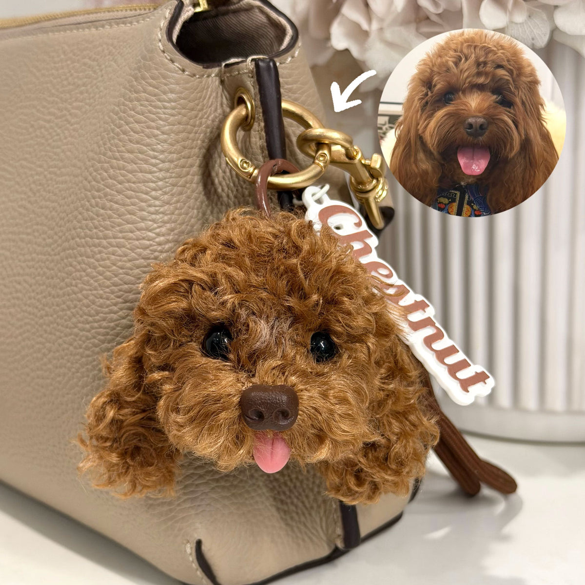 Custom Pet Head Bag Charm from Photo, Handmade Dog/Rabbit/Cat Plush Keychain, Soft & Fluffy Pet Portrait, Personalised Gift for Pet Lovers, Memorial Gift