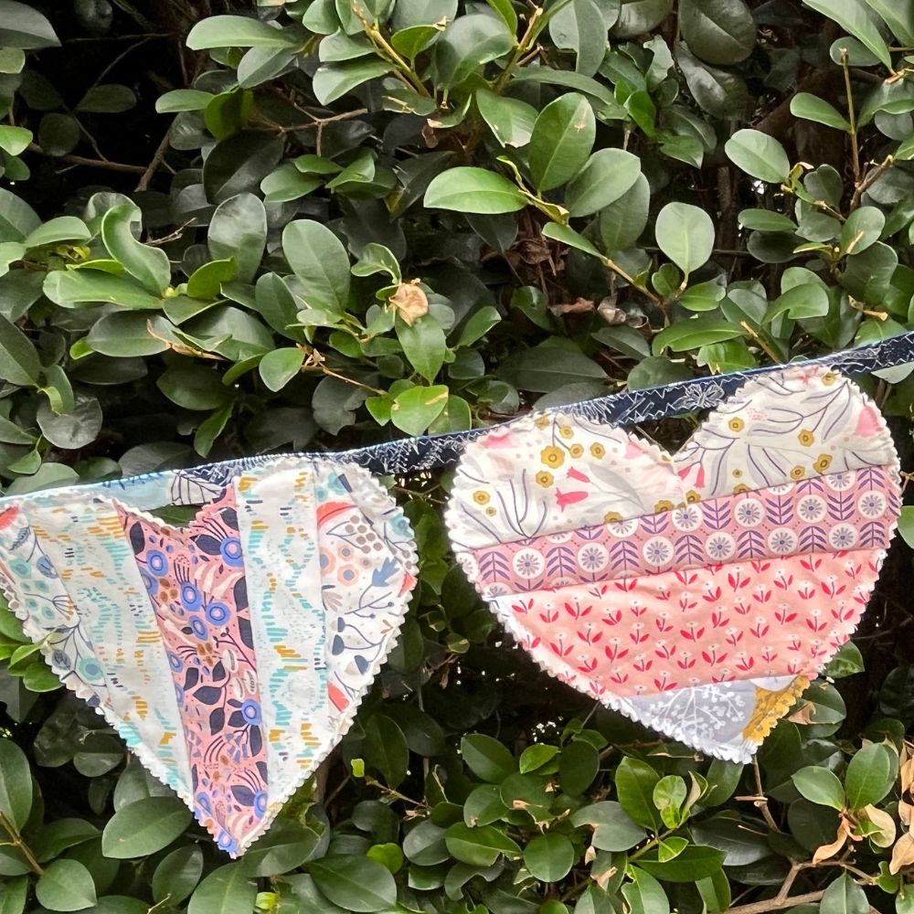 Large heart shaped bunting | organic cotton fabric | keepsake | 3m long