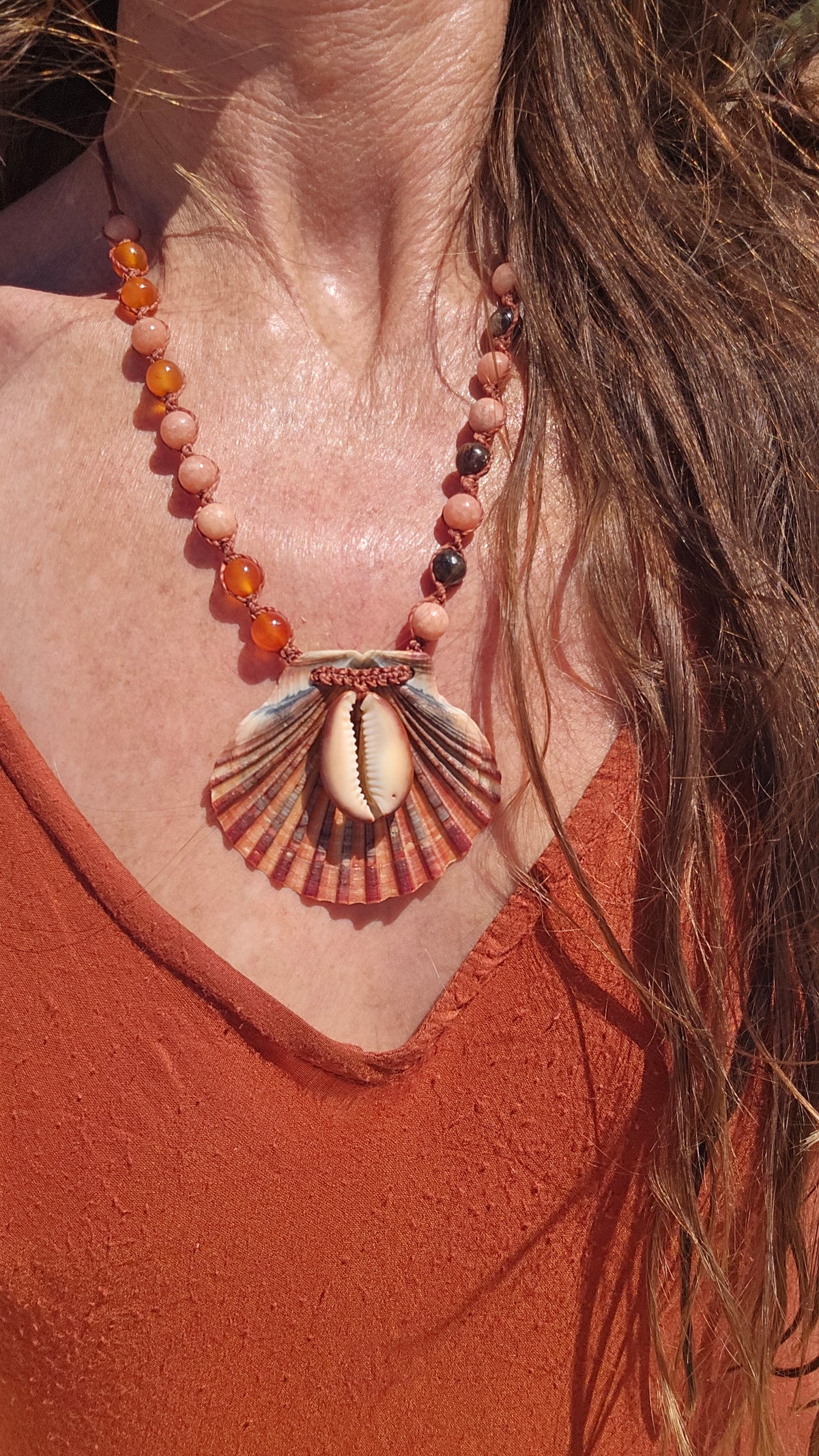Mermaid Shell Necklace with Black Opal and Gemstones