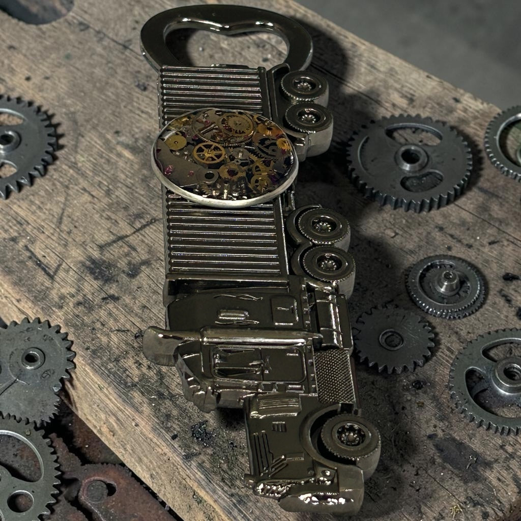 Steampunk watch parts botte opener (Truck)