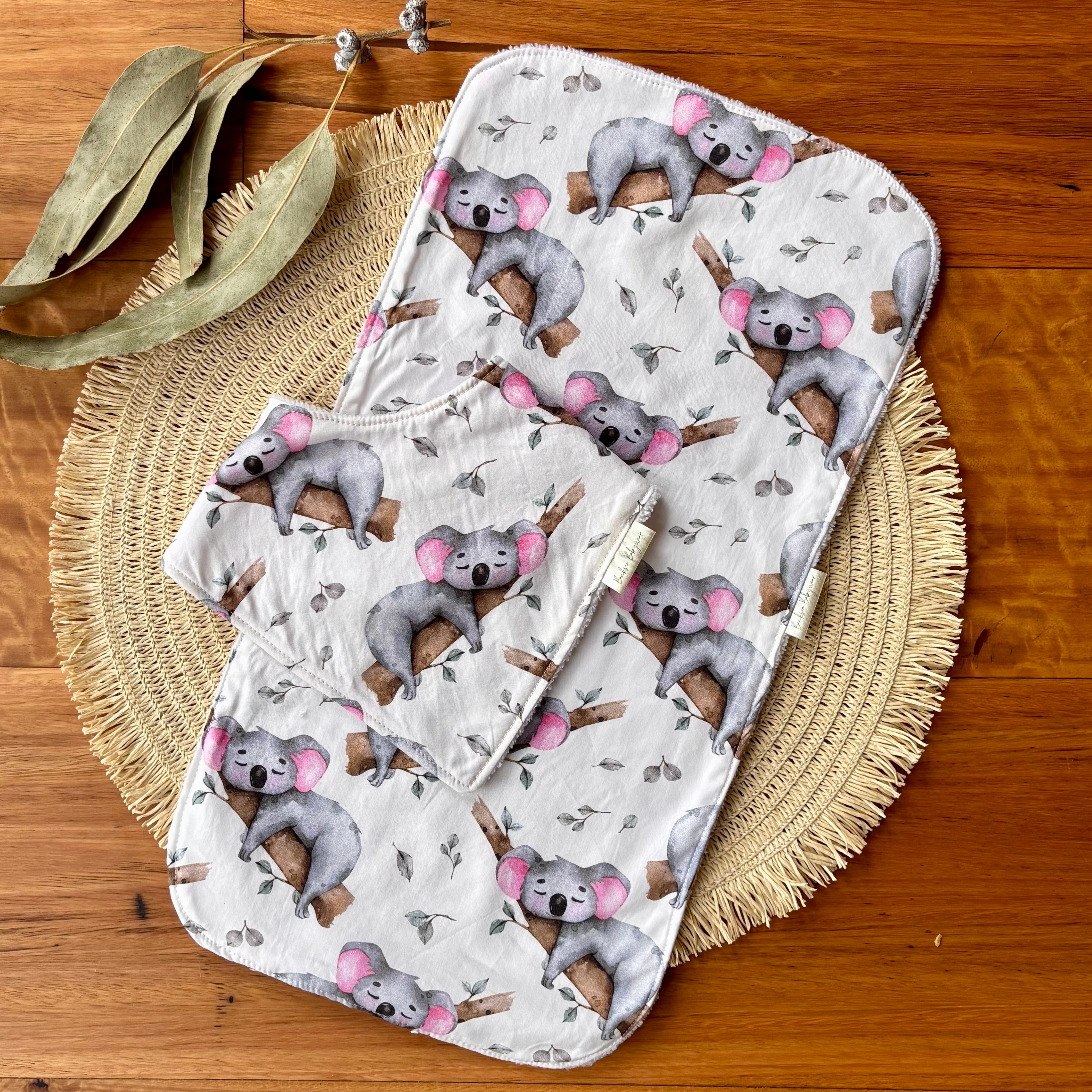 Baby Bib and Burp Cloth Set - Sleepy Koalas
