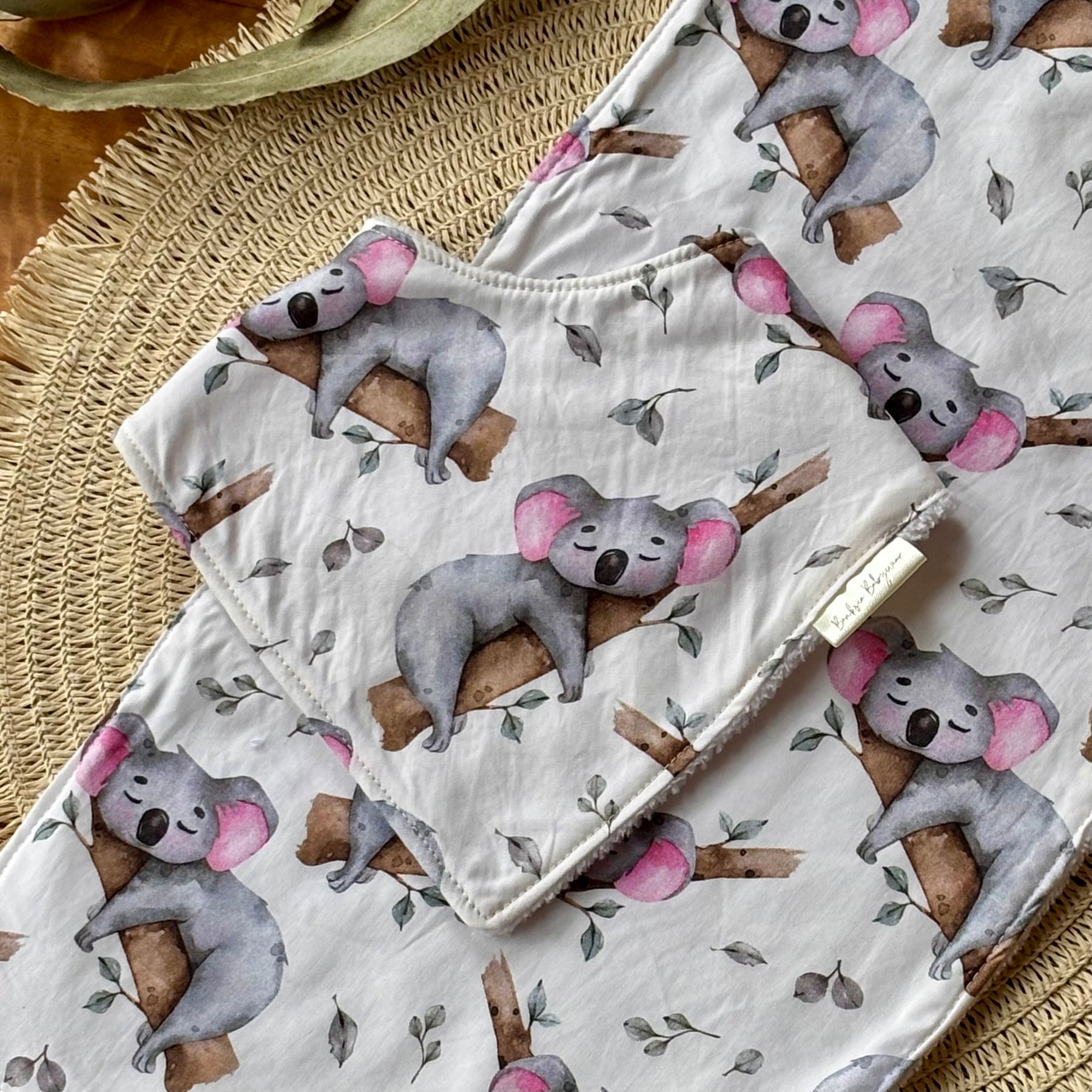 Baby Bib and Burp Cloth Set | Sleepy Koalas | Ready to Ship