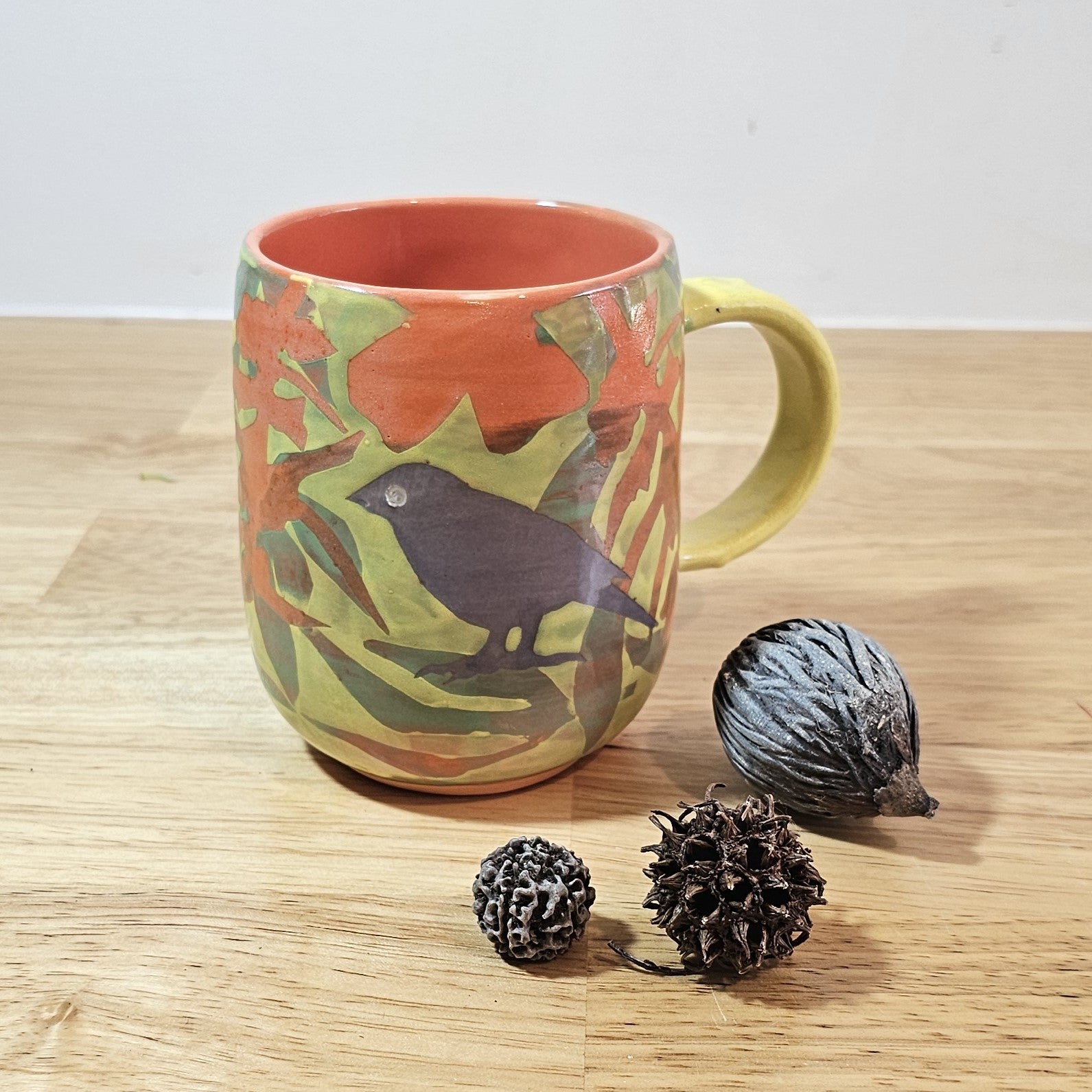 Yellow Wren Cup (hand painted)