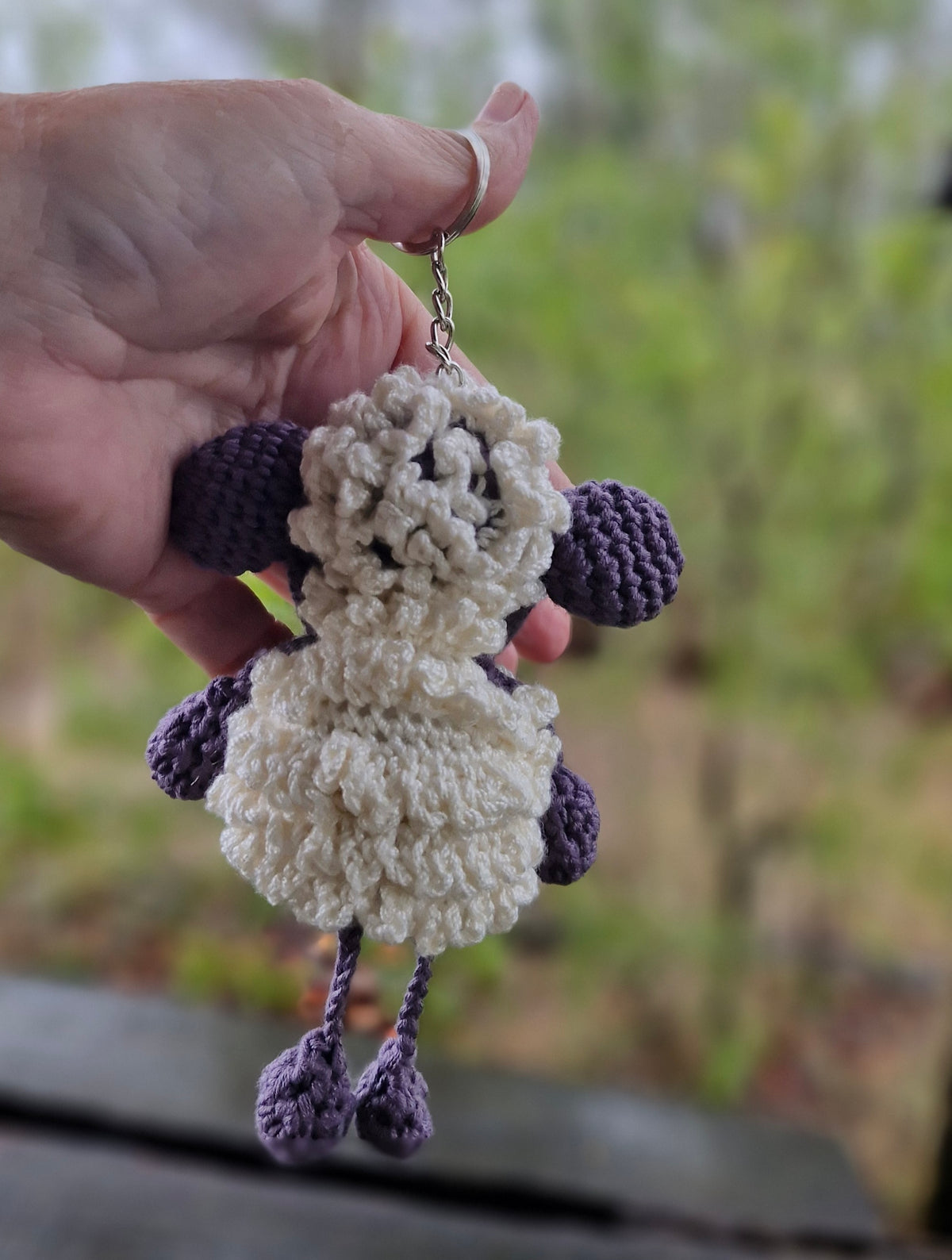 Adorable Grey Hand-Crocheted Sheep Keychain!