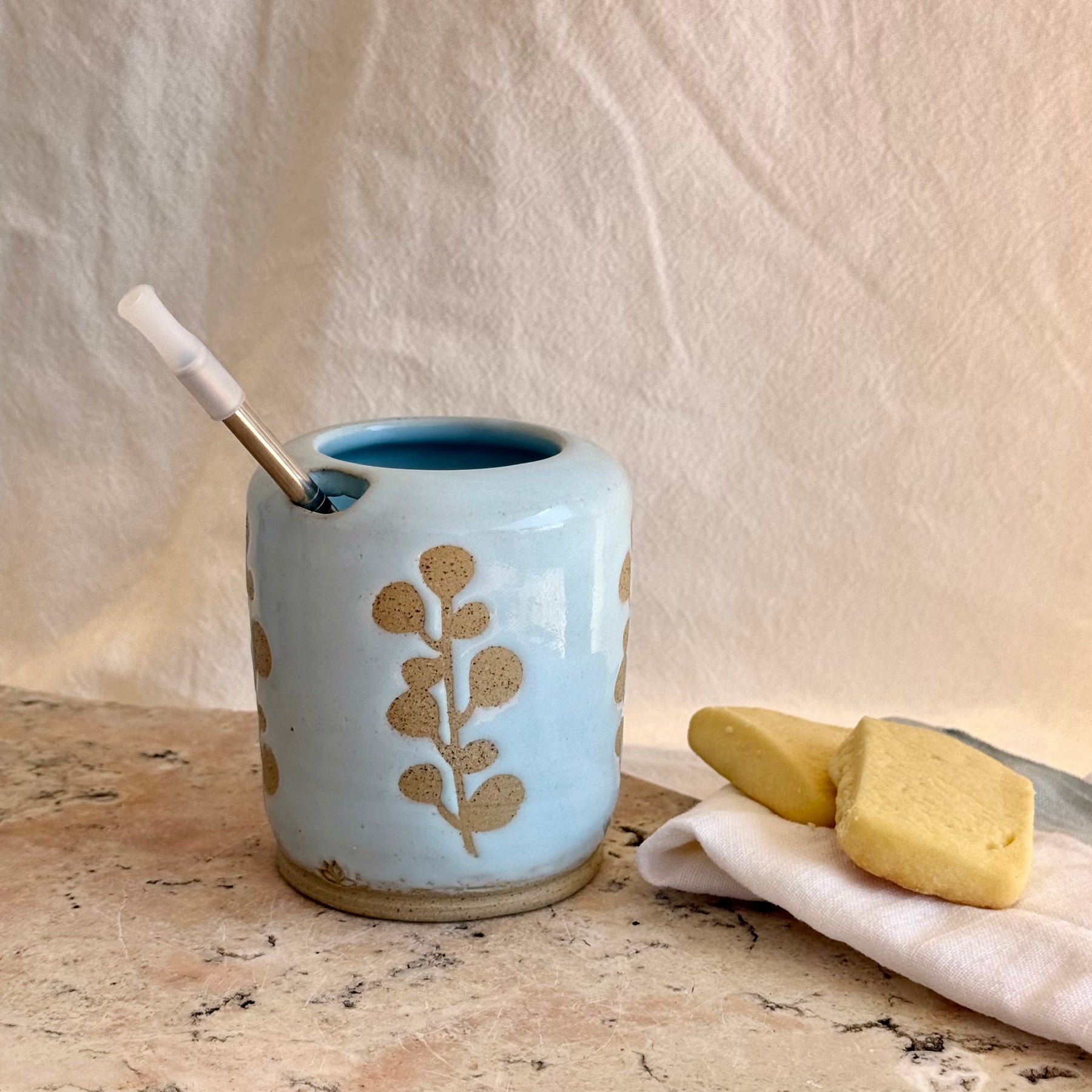 Blue Gum To Go Cup + Straw & Cleaner - Wheel Thrown Pottery