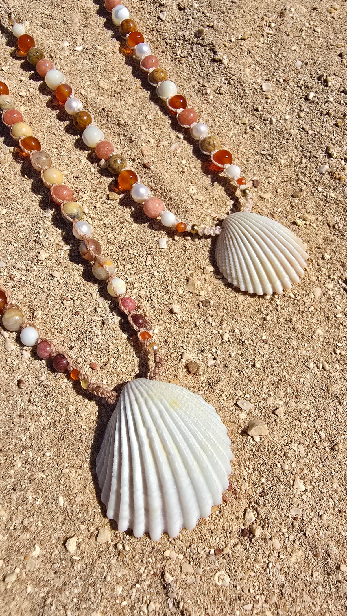 Cockle Shell Necklace Adjustable with Pearls and Rare Ocean Agate
