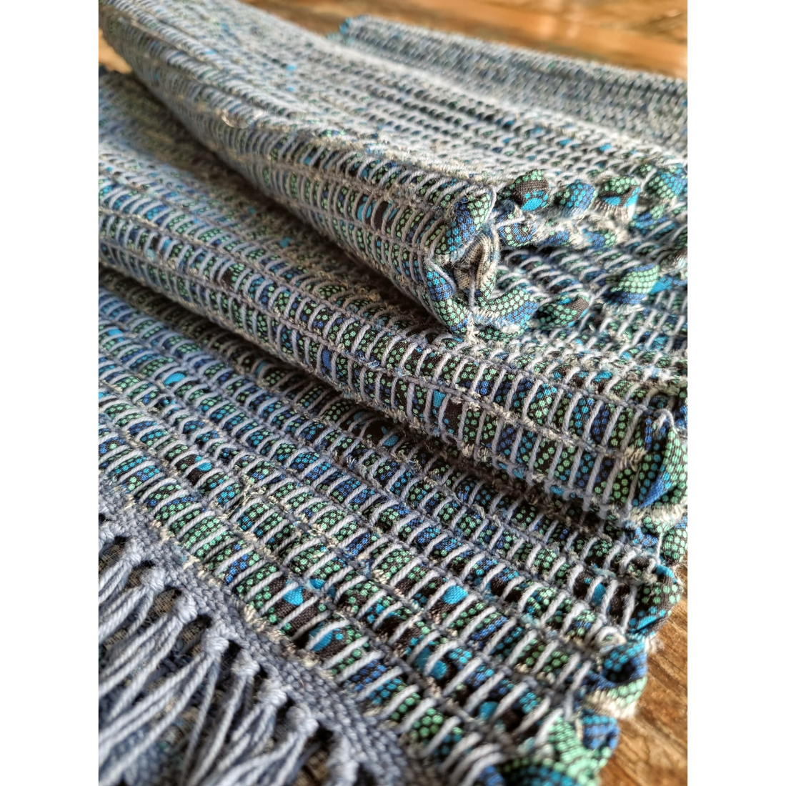 Handwoven blue fabric table runner