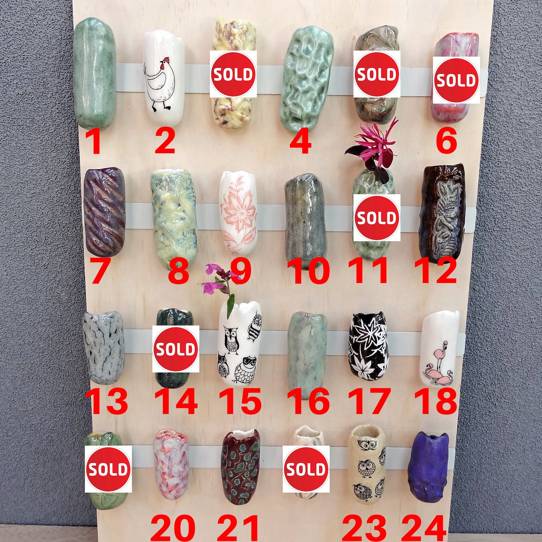 Mini ceramic fridge magnet vases. Choose your own vases.
