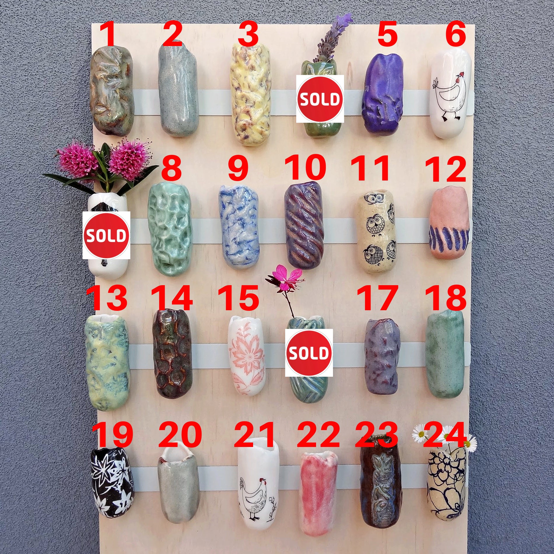 Mini ceramic fridge magnet vases. Choose your own vases.