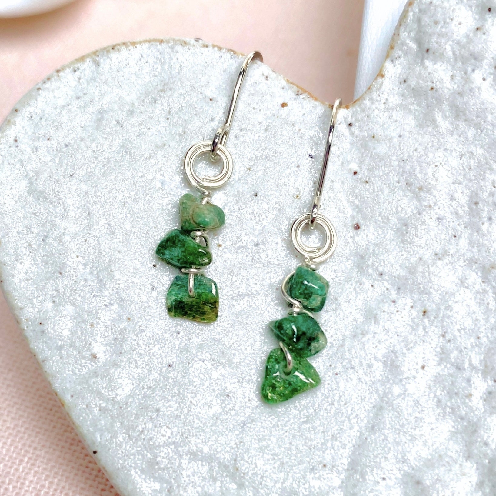 NEW Natural green emerald beaded dangle earrings | Sterling silver | May birthstone gift