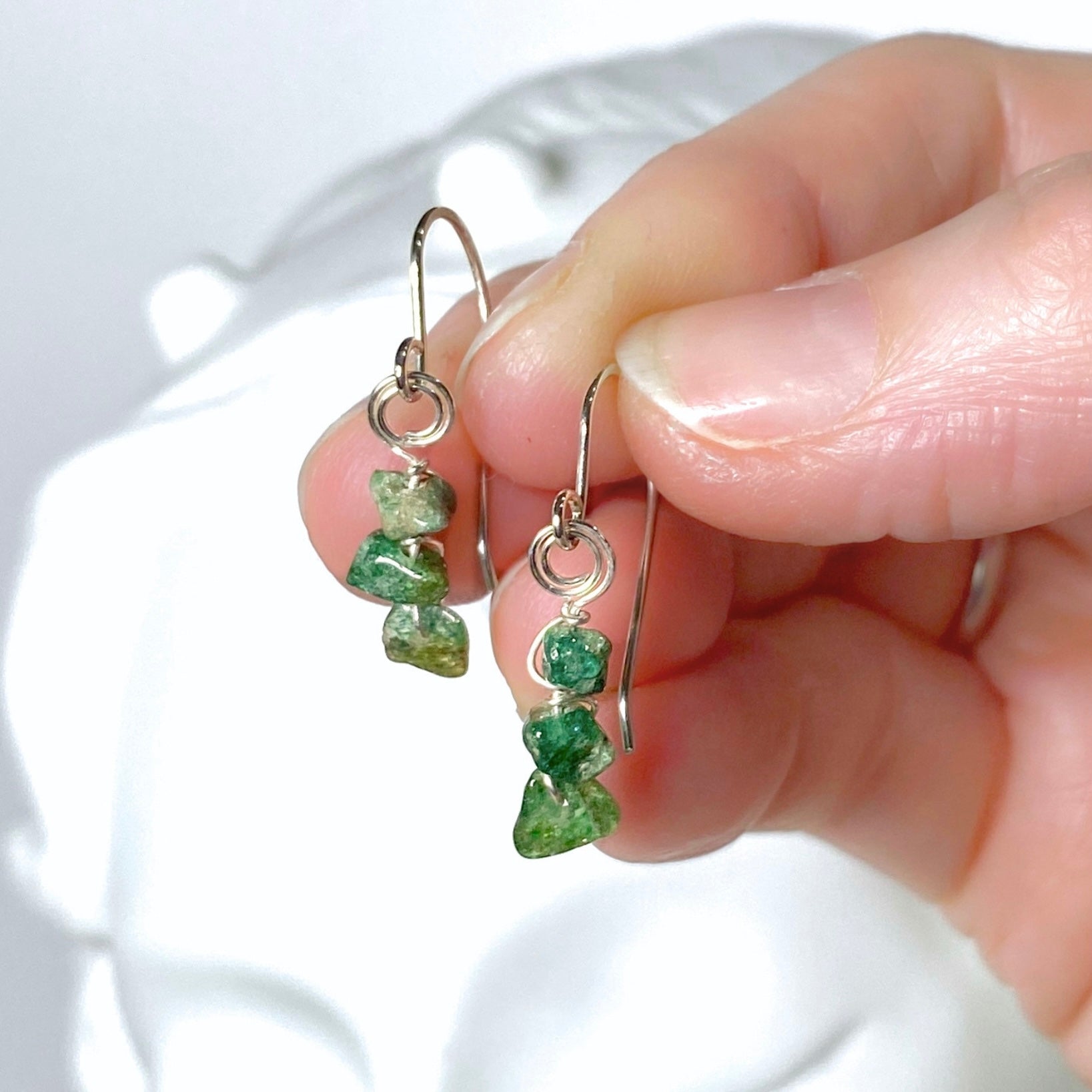 NEW Natural green emerald beaded dangle earrings | Sterling silver | May birthstone gift