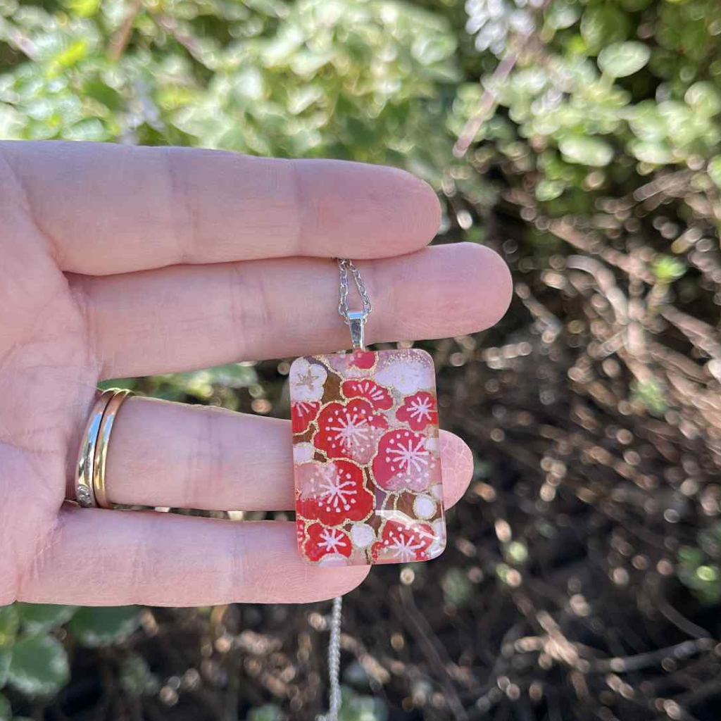 Red Cherry Blossom Pendant Necklace with Chain