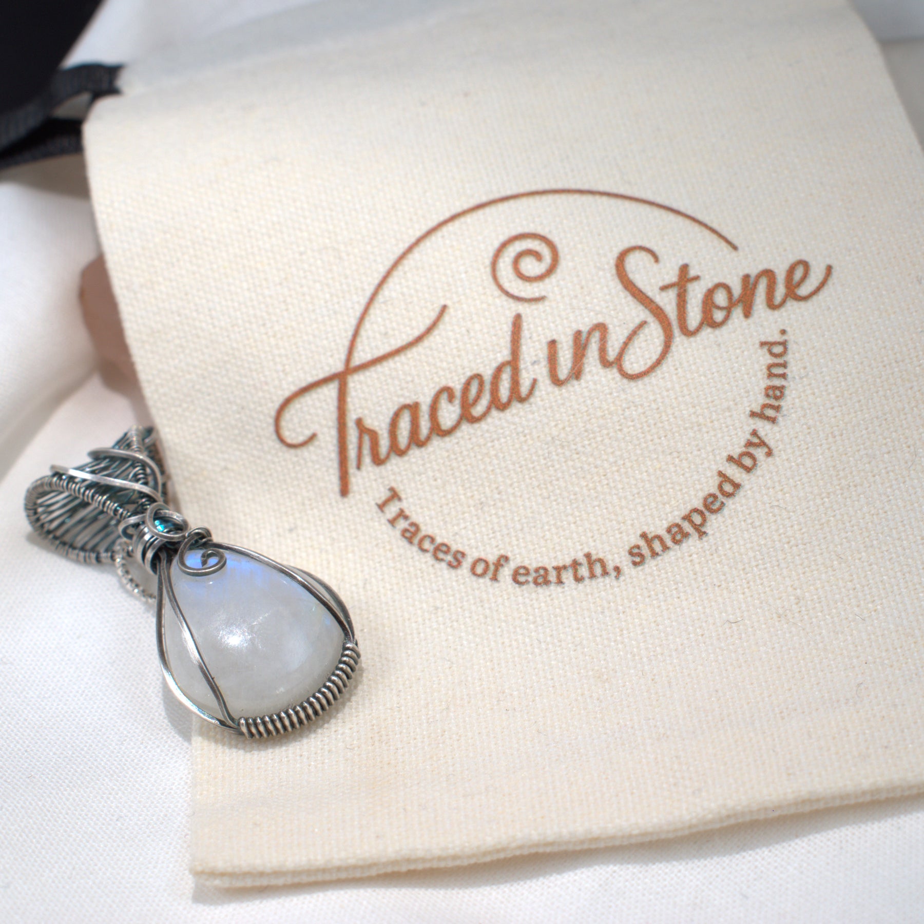 Moon Shadow – Rainbow Moonstone Pendant in Antiqued Silver