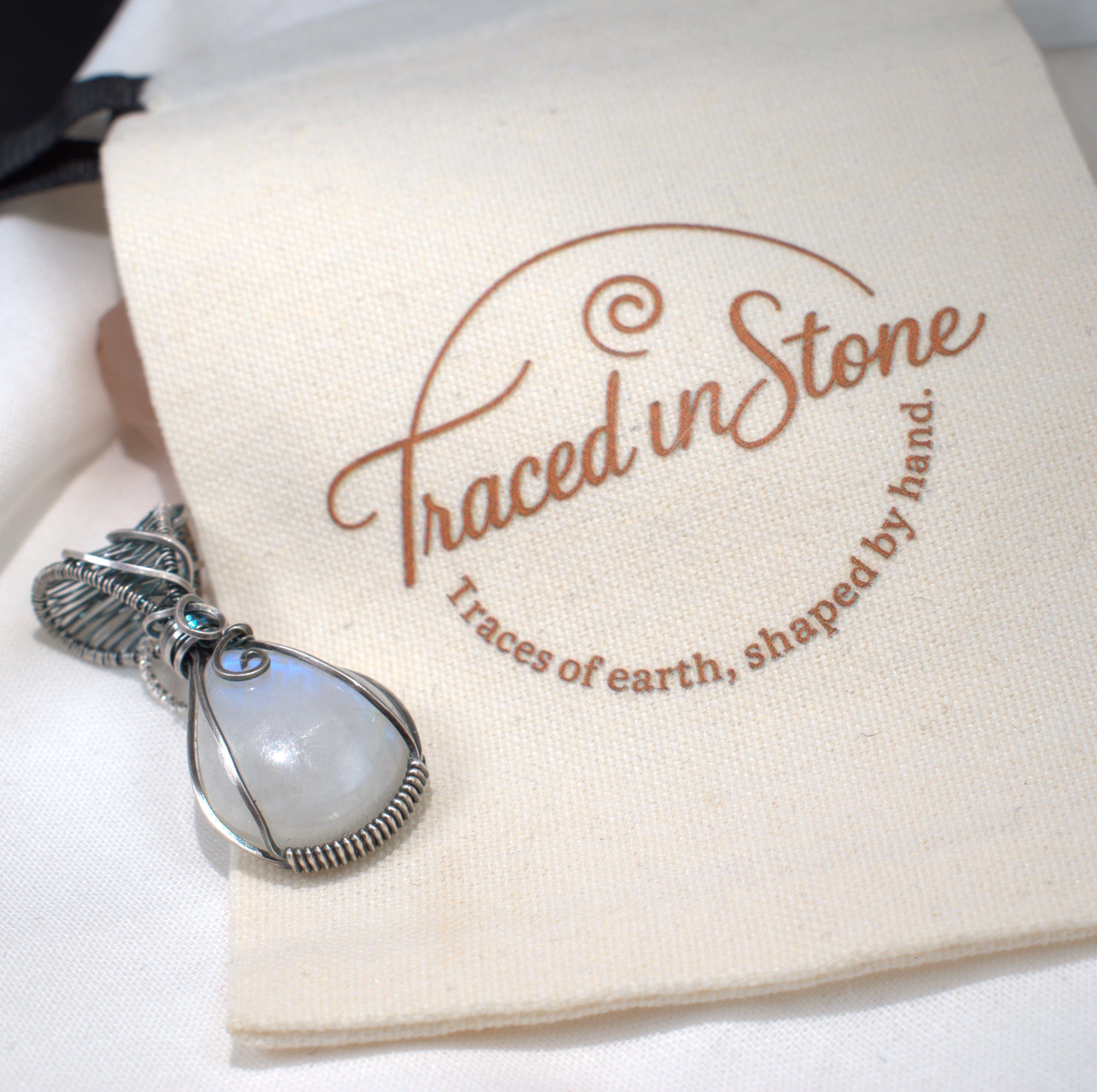Moon Shadow – Rainbow Moonstone Pendant in Antiqued Silver