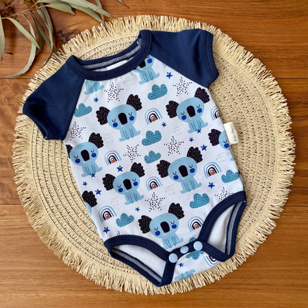 Baby Short Sleeved Bodysuit | Blue Koalas| Size premmie to 2 | Made to order