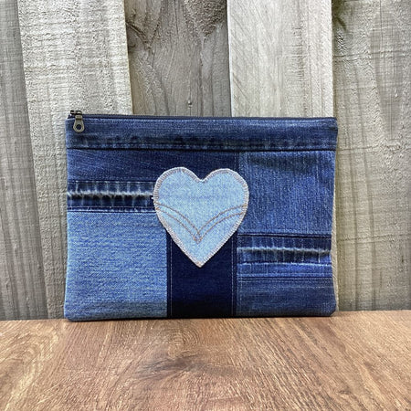 Upcycled Denim Pencil Case – Denim Heart