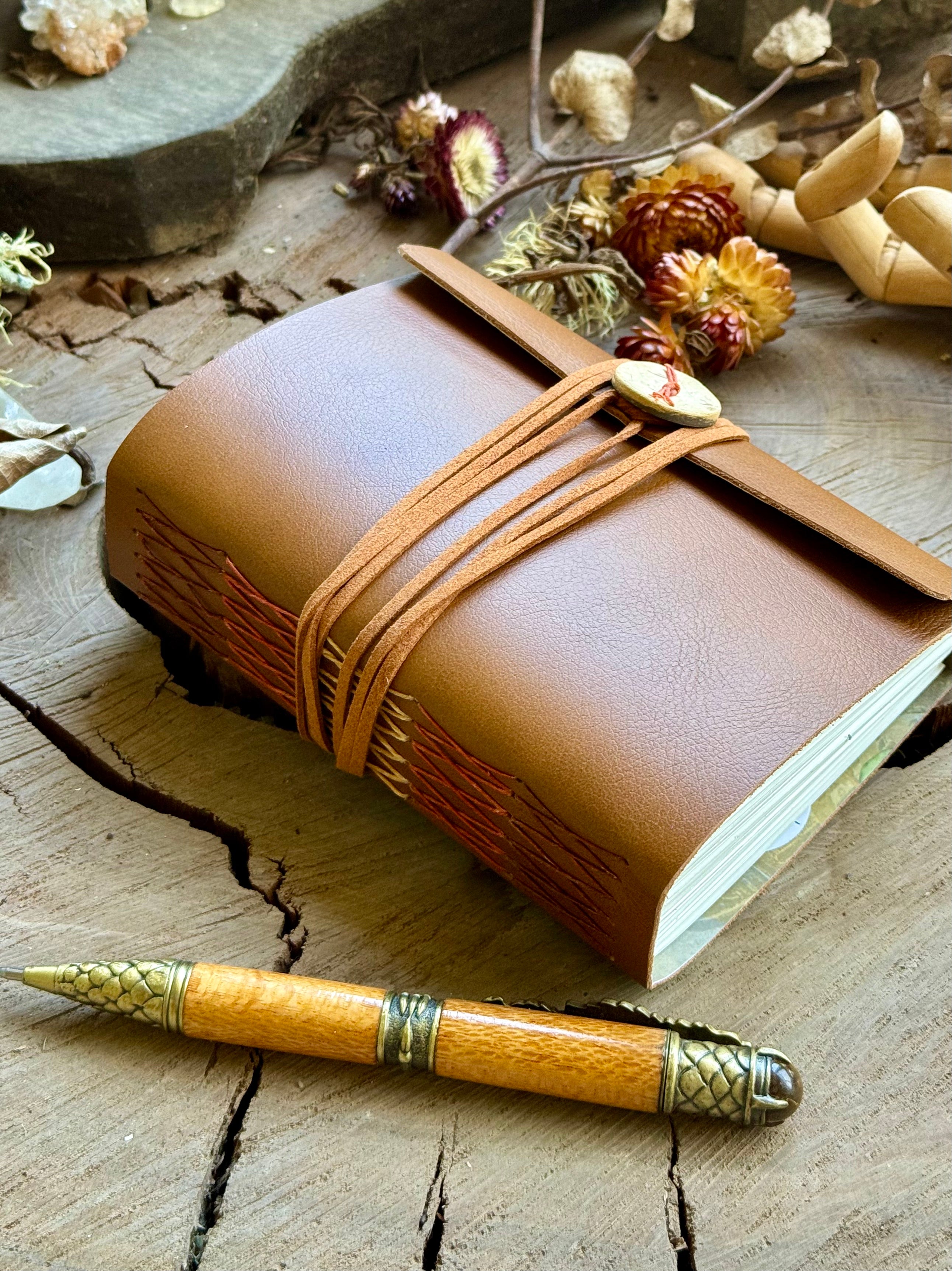 Warm Tan Cross-stitched Leather A6 Journal