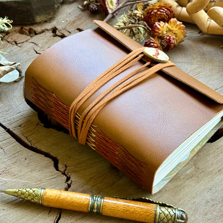 Warm Tan Cross-stitched Leather A6 Journal
