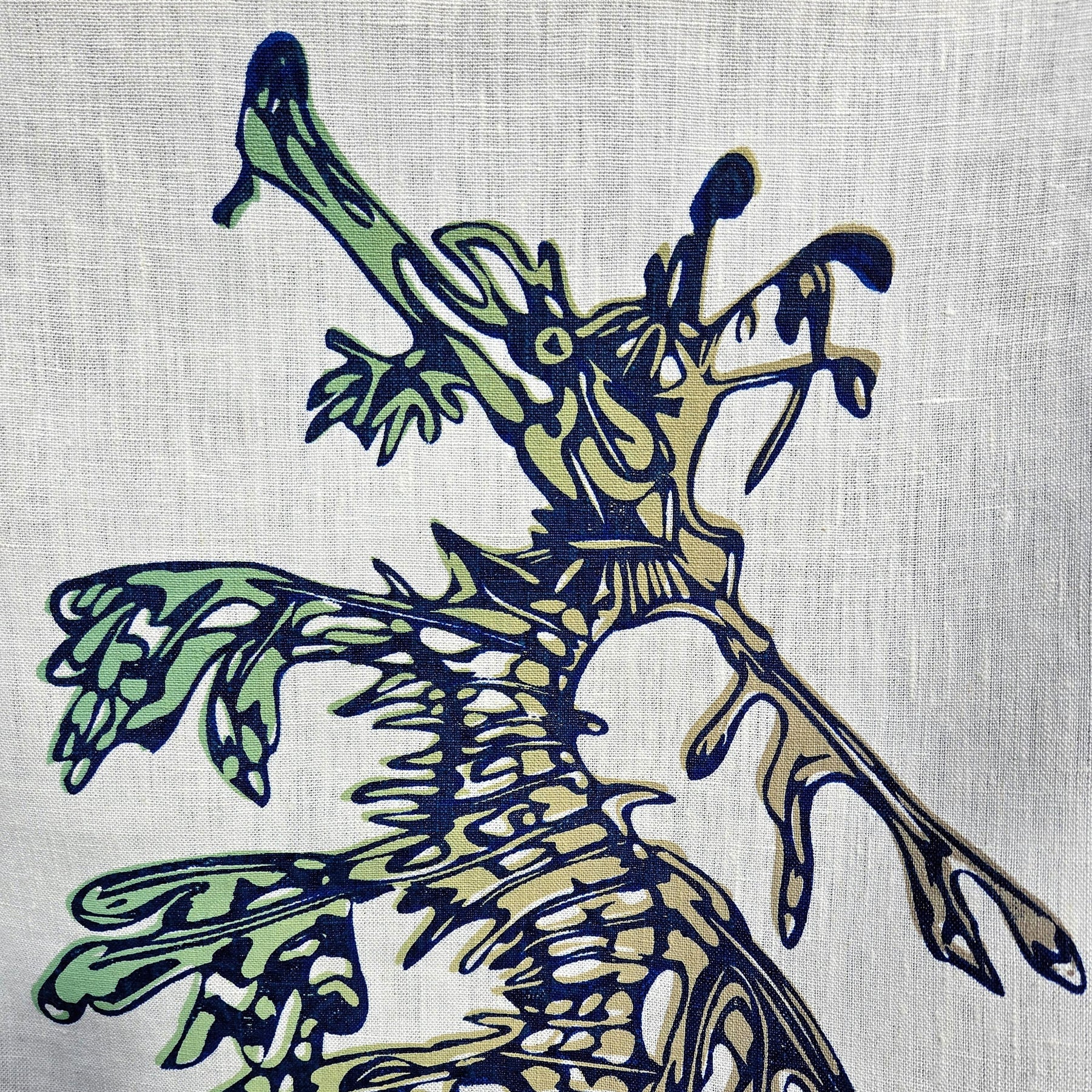 Hand Screen Printed Linen Tea Towels-Leafy Sea Dragon