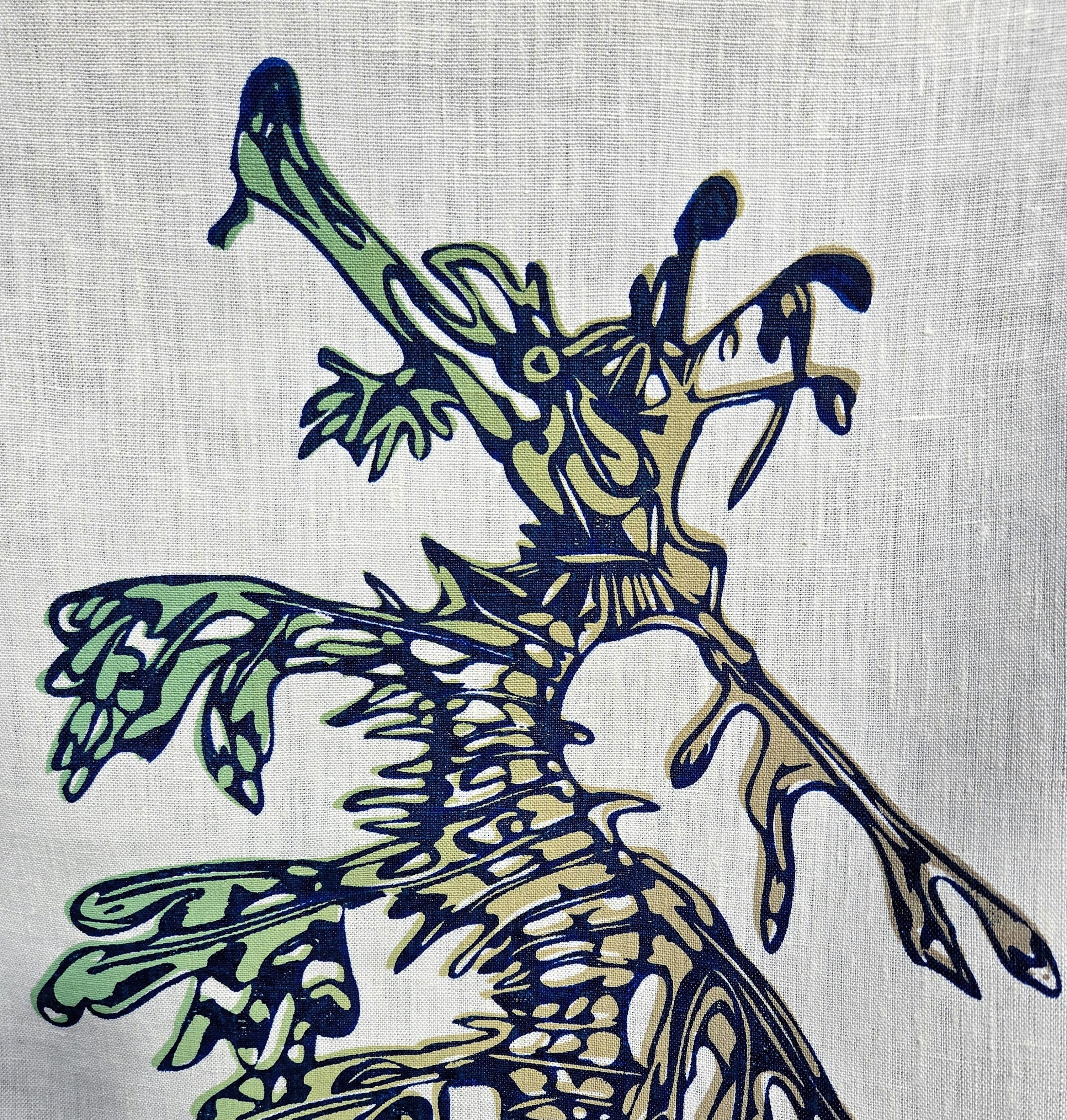 Hand Screen Printed Linen Tea Towels-Leafy Sea Dragon