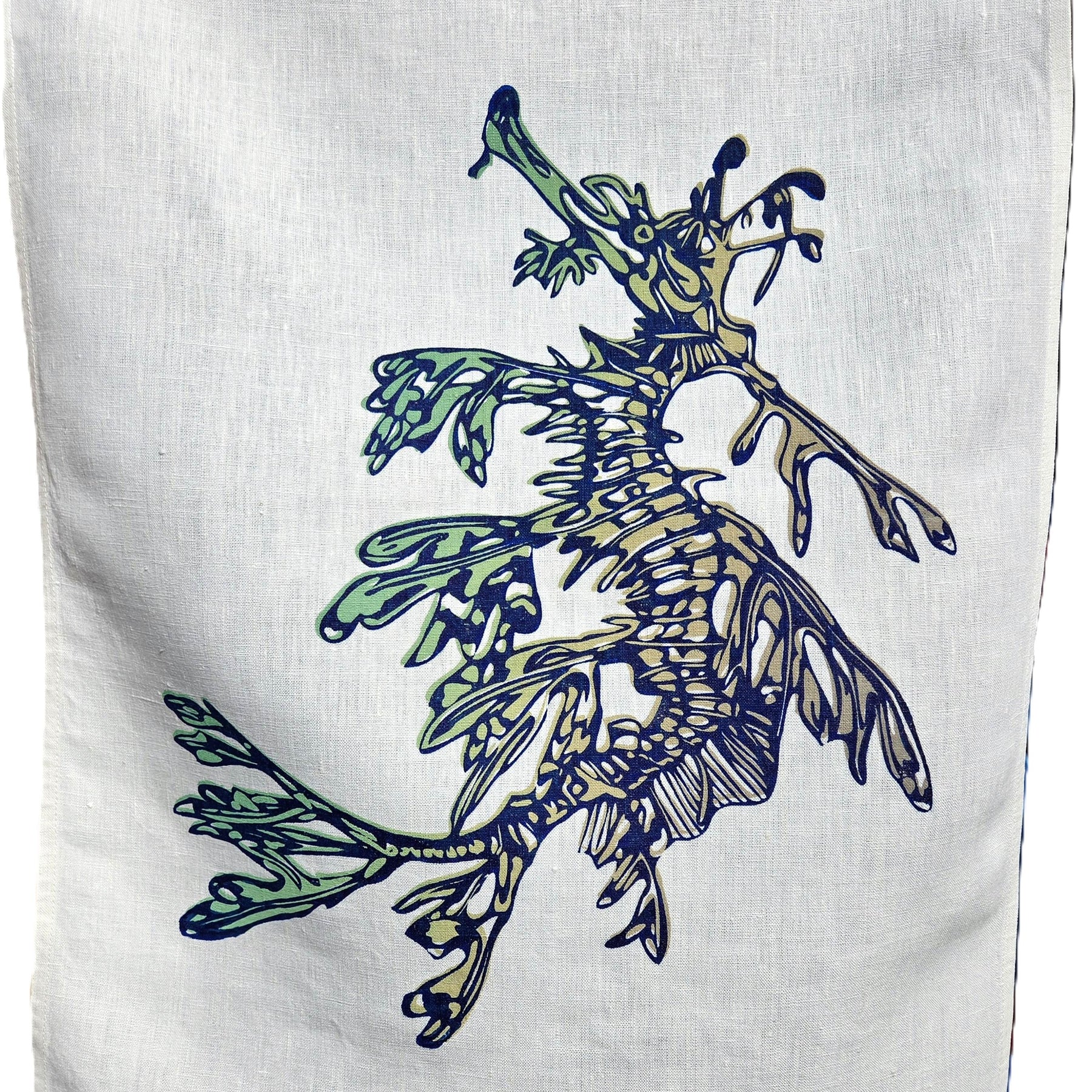 Hand Screen Printed Linen Tea Towels-Leafy Sea Dragon