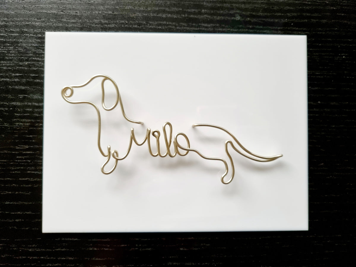 Personalised Dachshund Wire Art Plaque | Custom Sausage Dog Name Sign | Wire Dog Portrait Acrylic Plaque | Custom Colour Dog Wall Art | Pet Name Gift
