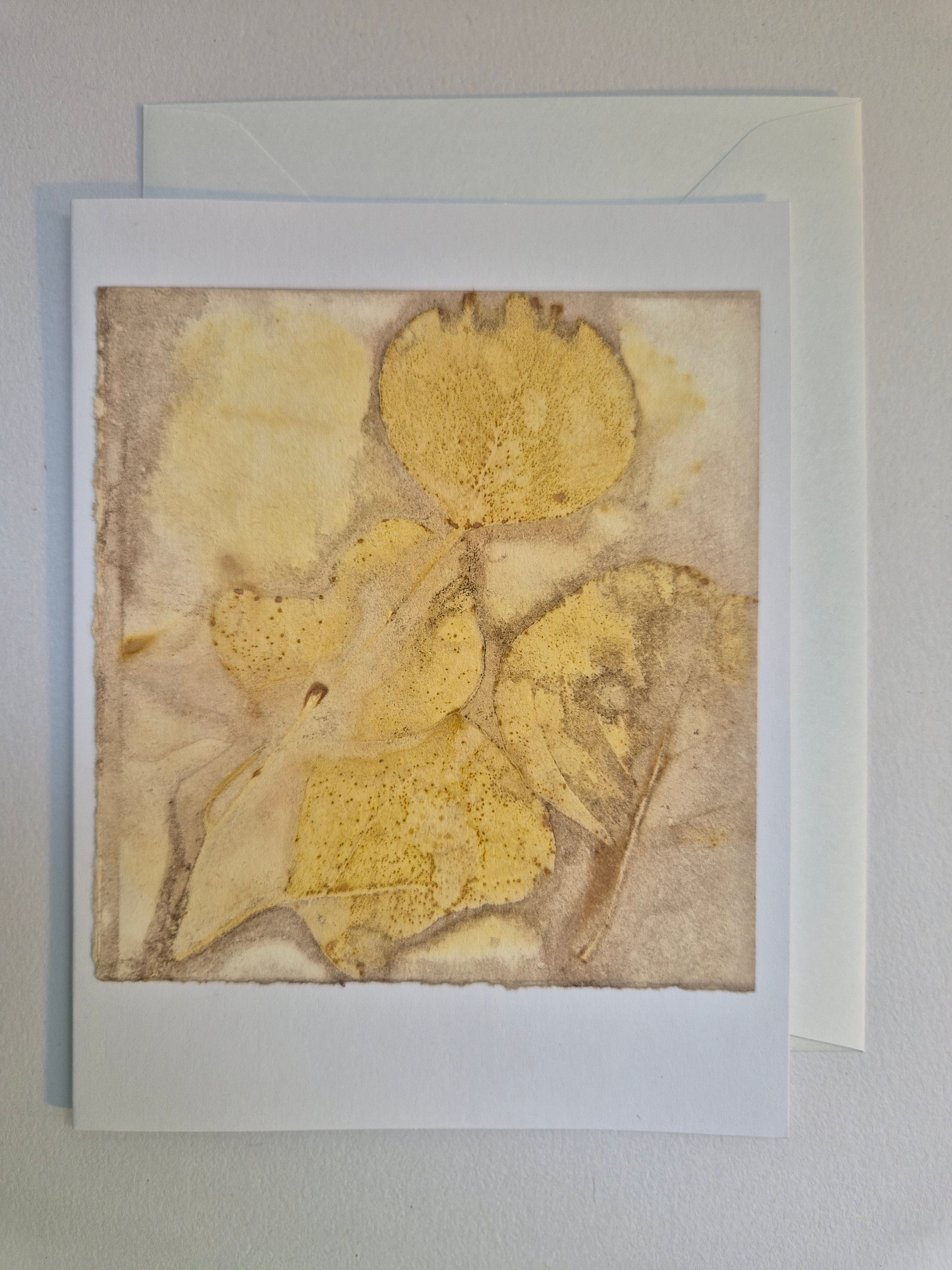 Card original ecoprinted golden eucalyptus multi