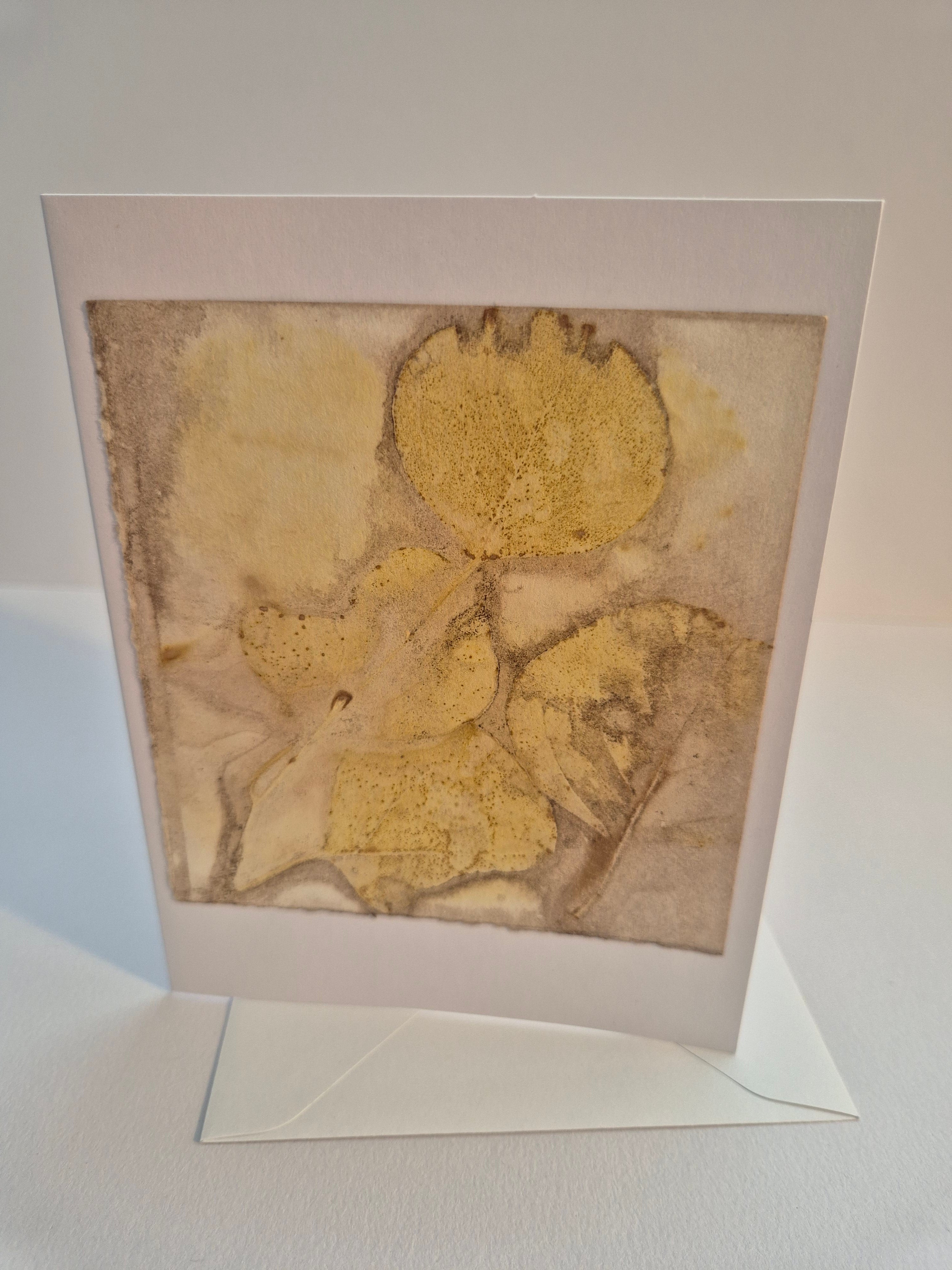 Card original ecoprinted golden eucalyptus