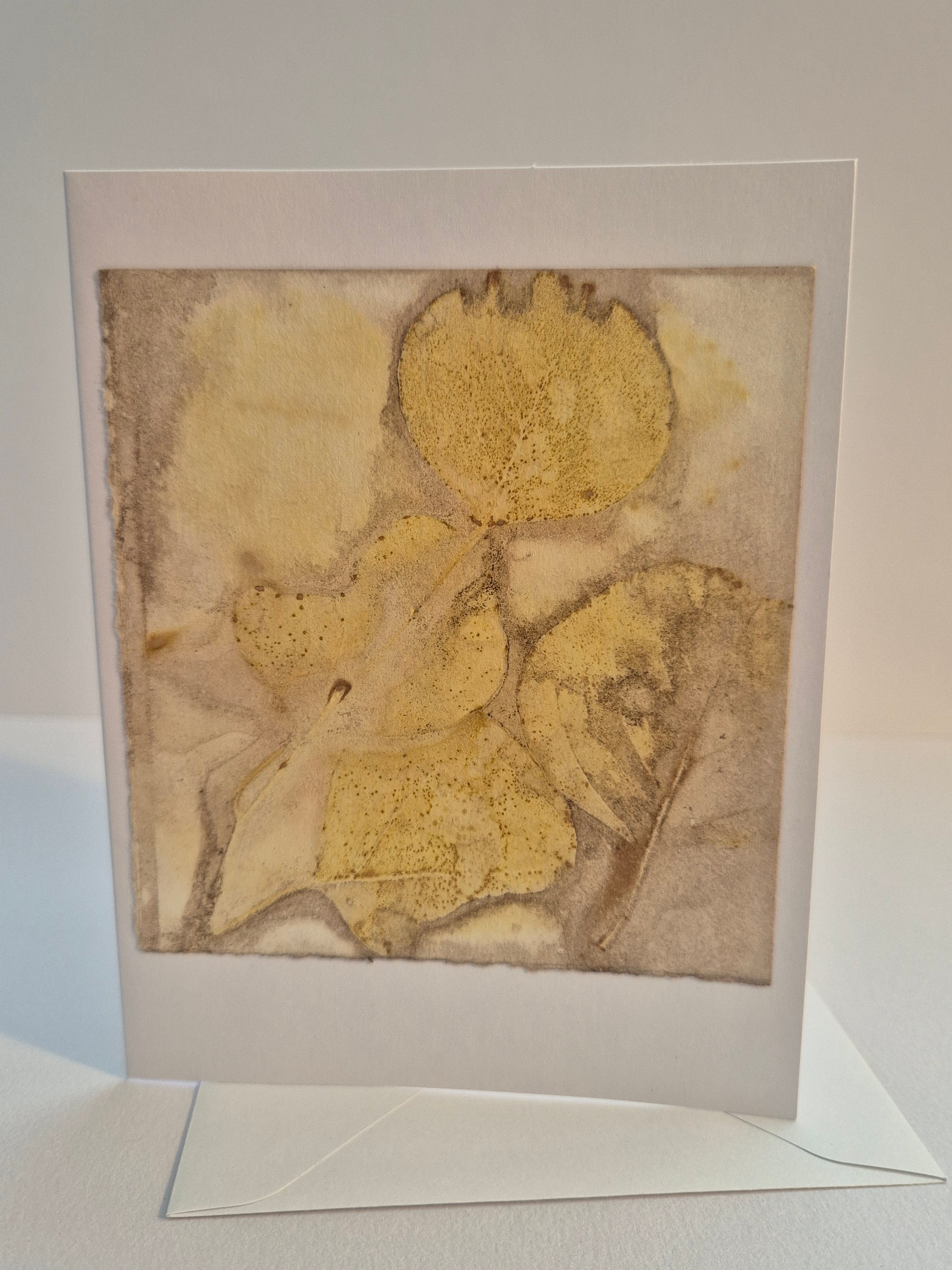 Card original ecoprinted golden eucalyptus multi