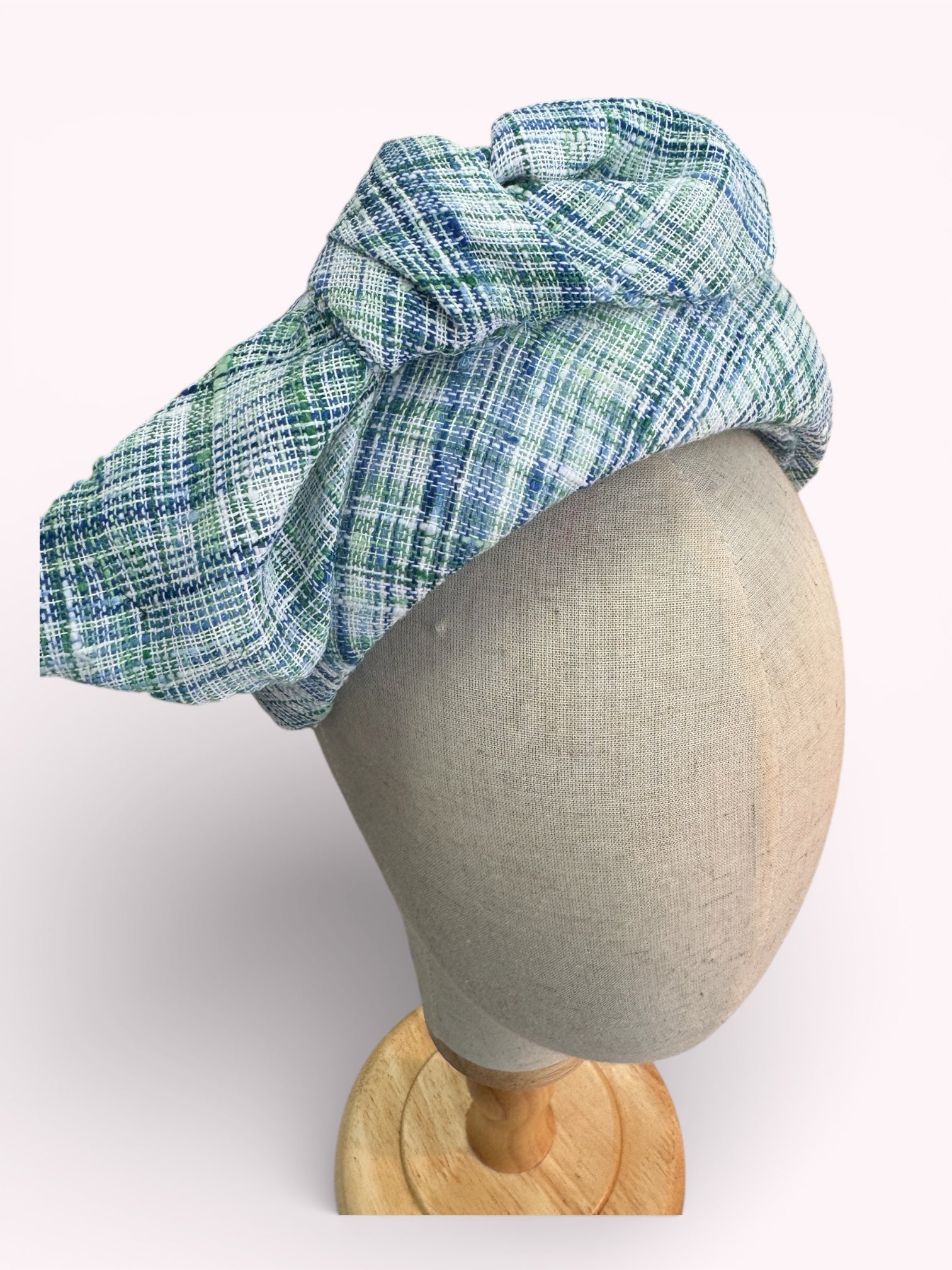 Green Blue Tartan Silk Headband