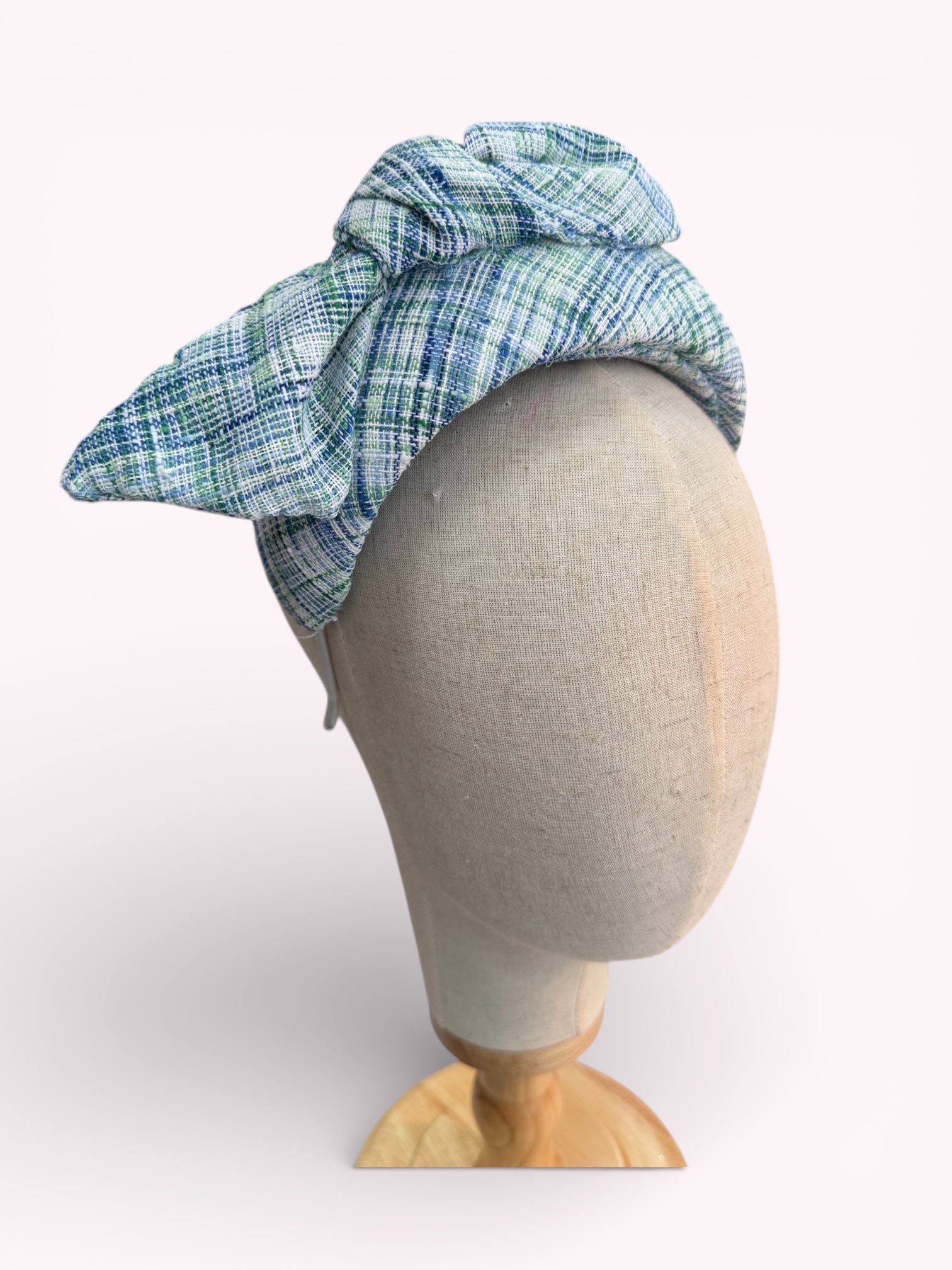 Green Blue Tartan Silk Headband