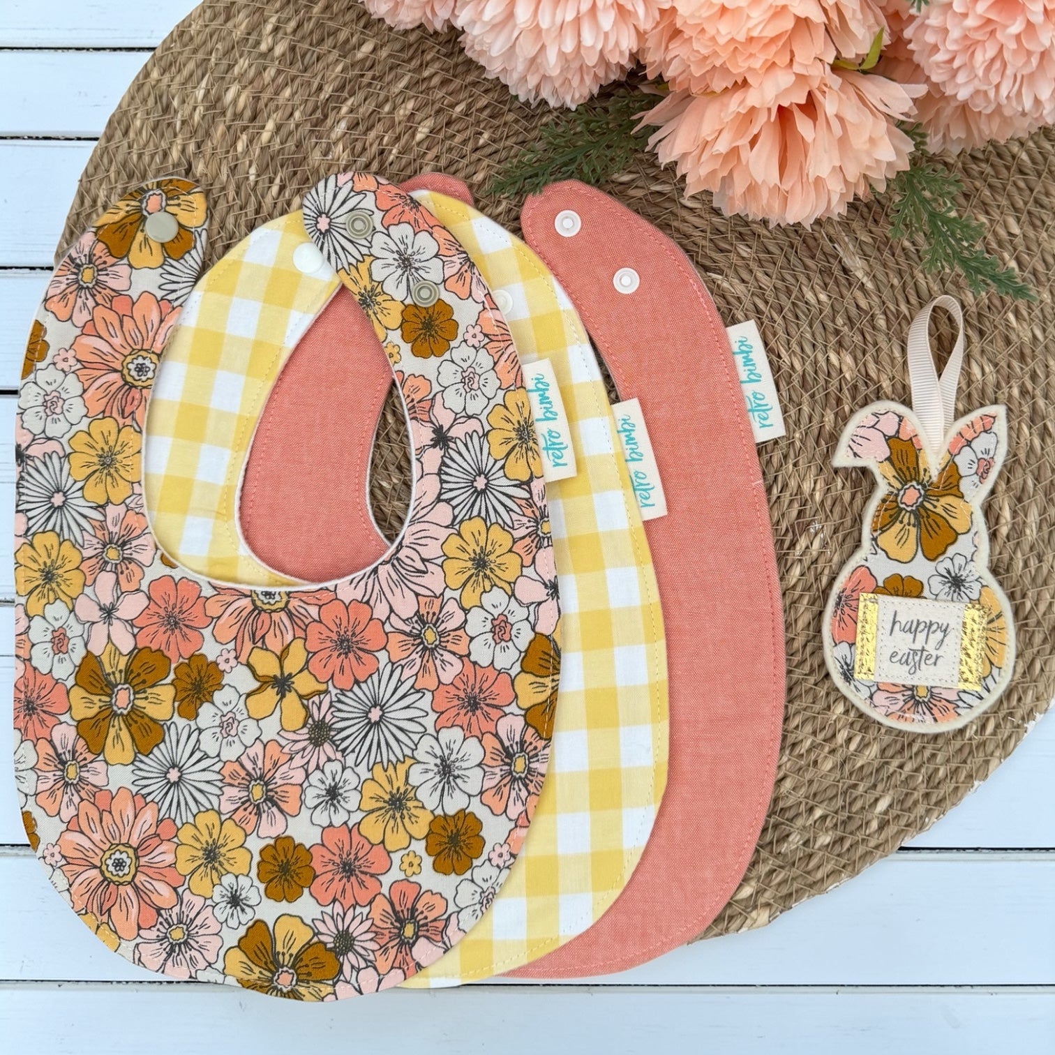 3 Dribble Bibs - Retro Floral