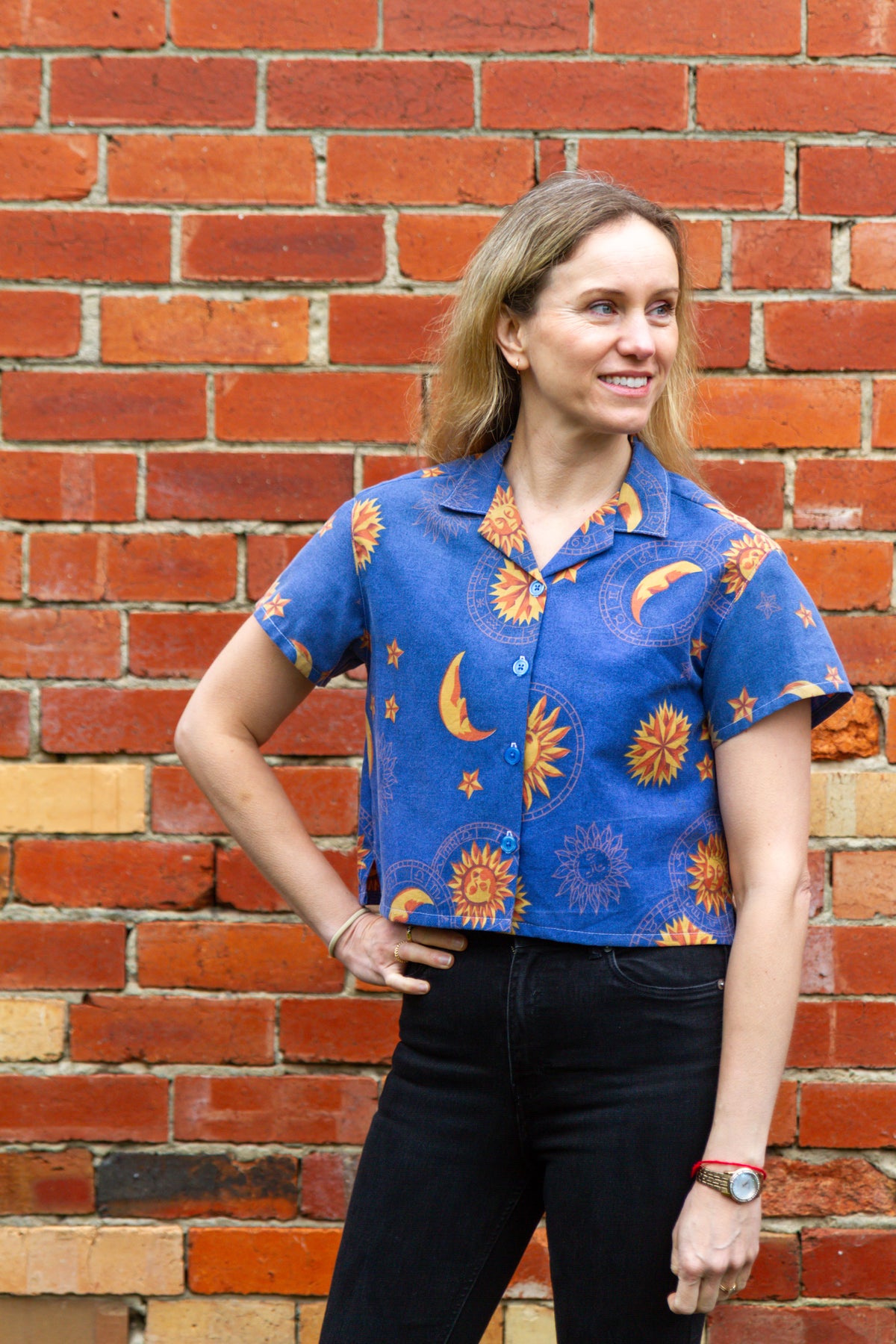 Upcycled vintage Cotton Classic Cut Crop Button-up Shirt (White / Size M)