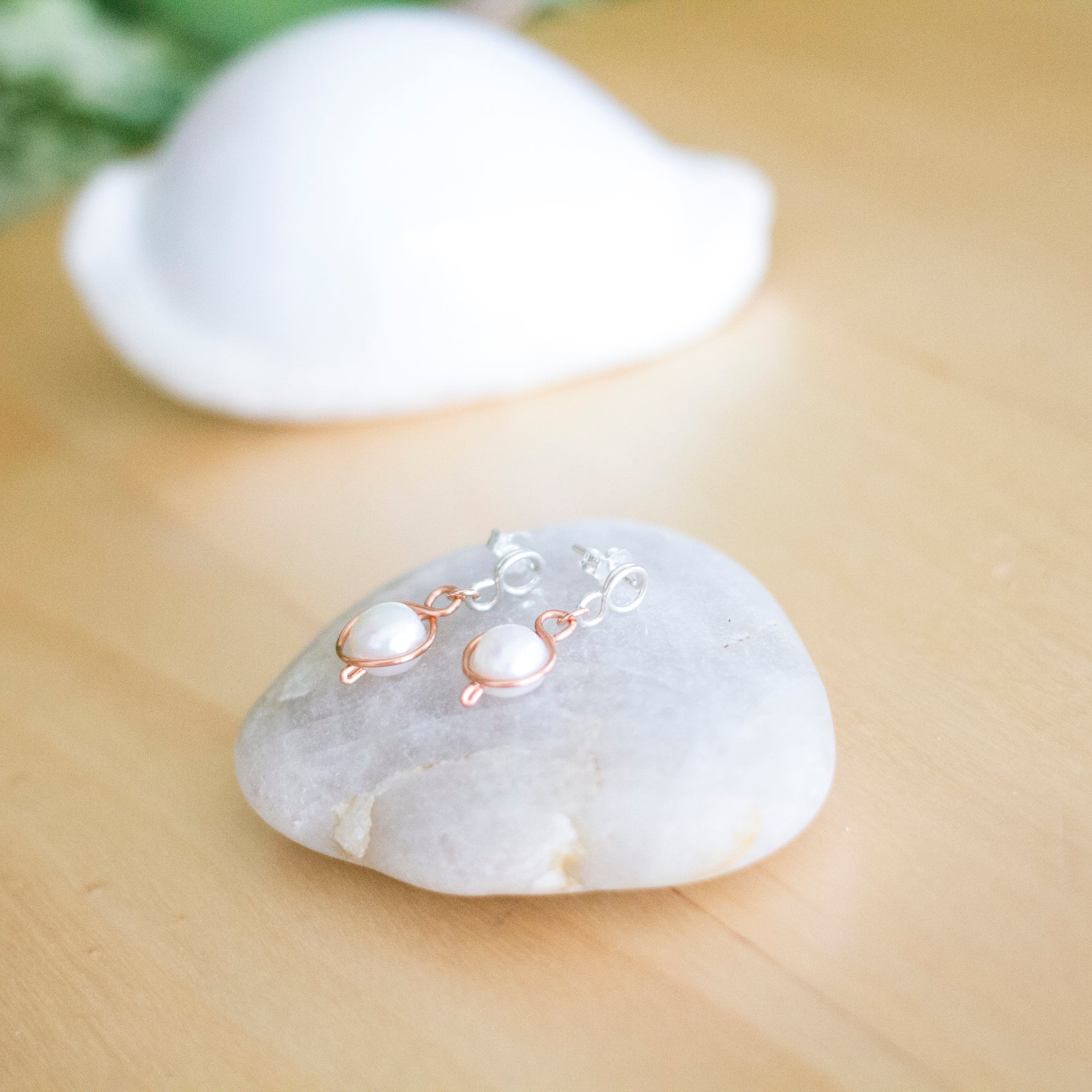Baroque Pearl Silver and Copper Loop Stud Earrings | Sterling Silver and Copper