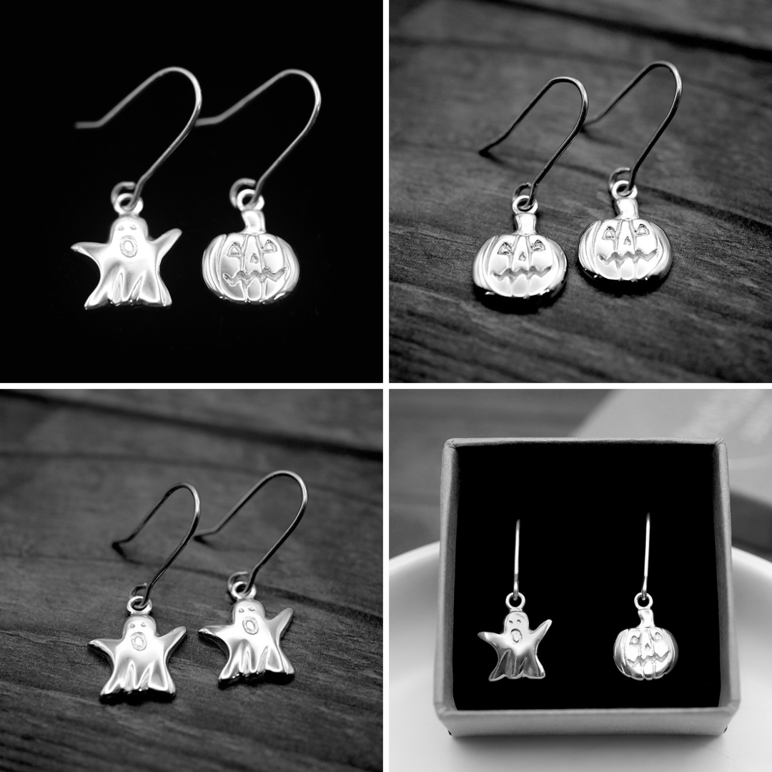 Spooky Earrings - Handmade Sterling Silver Ghost and Pumpkin Earrings
