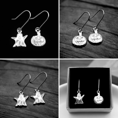 Spooky Earrings - Handmade Sterling Silver Ghost and Pumpkin Earrings
