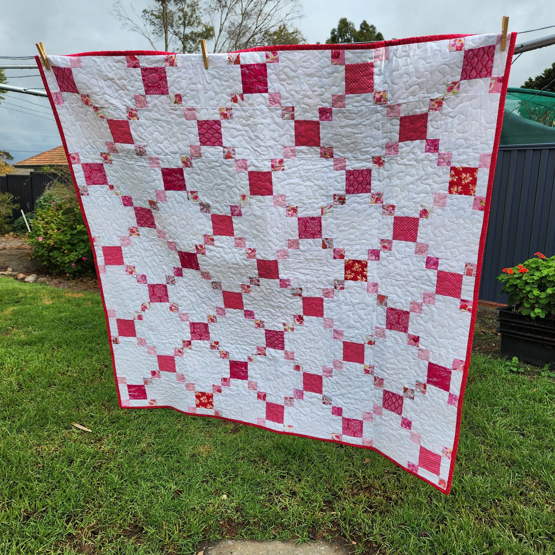 Pink Irish Chain Patchwork Quilt - Lap / Crib Size