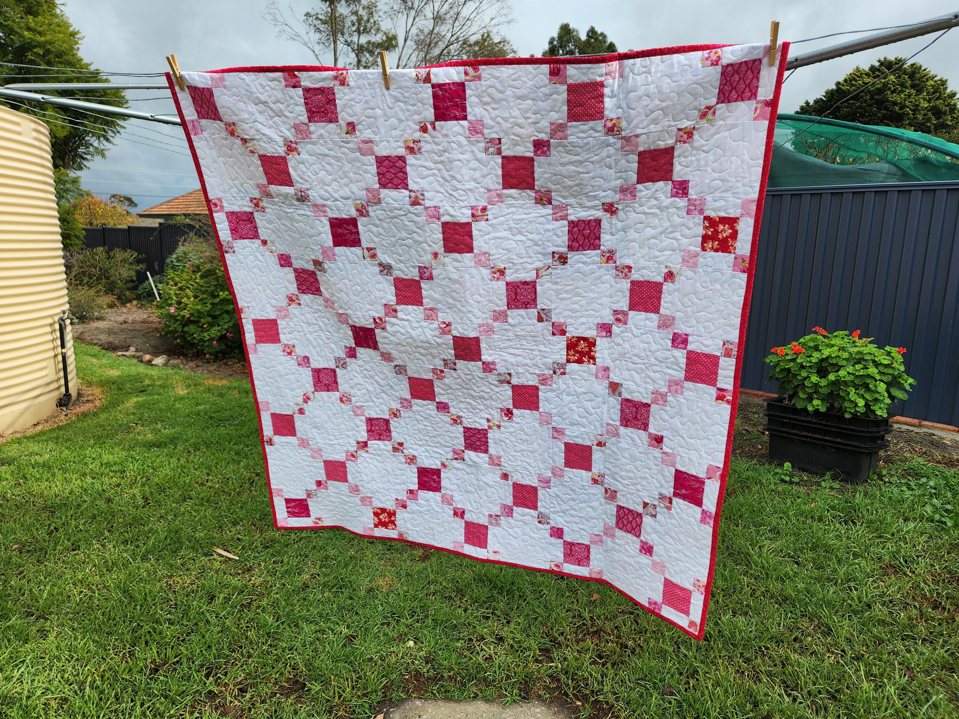 Pink Irish Chain Patchwork Quilt - Lap / Crib Size