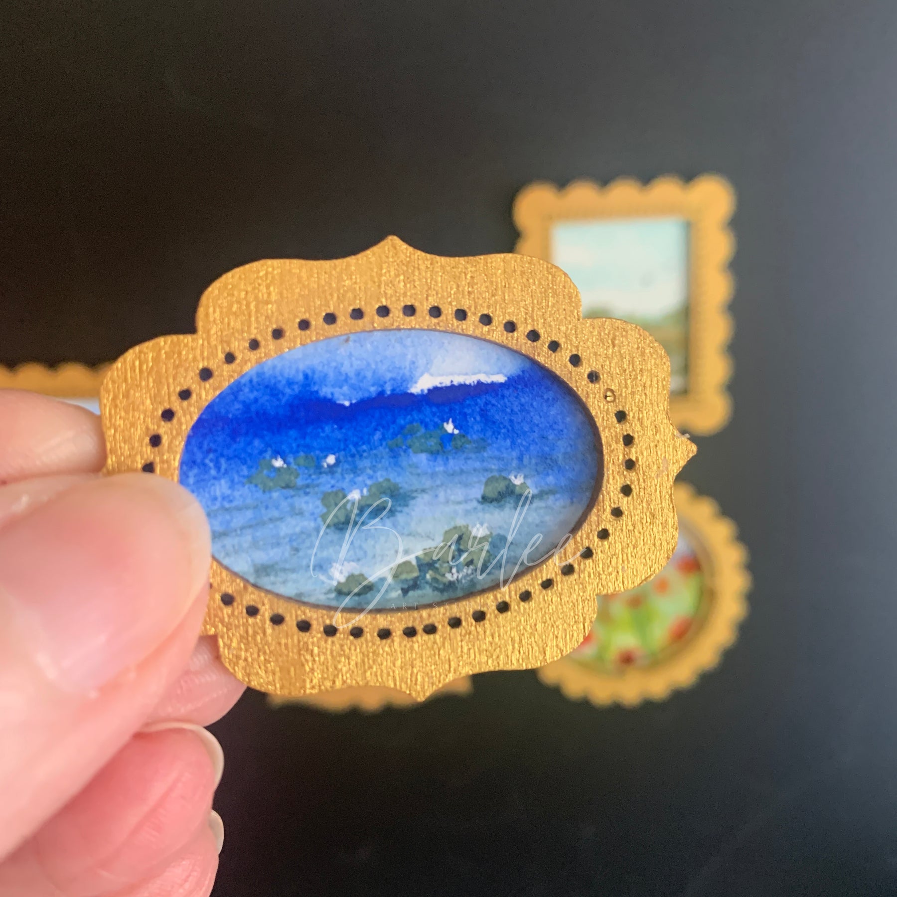 Hand Painted Fridge Magnet Set - 5 Framed Mini Paintings